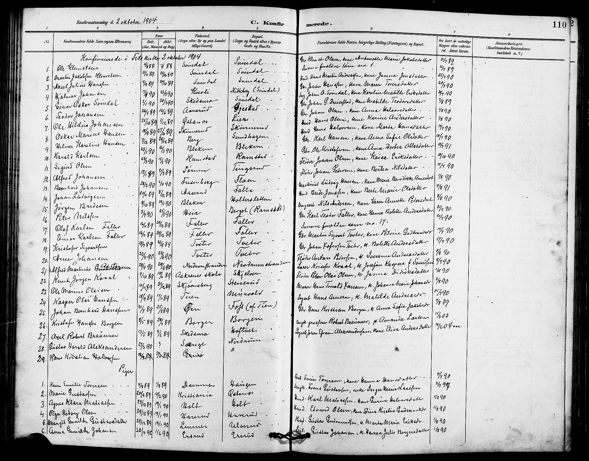Fet prestekontor Kirkebøker, SAO/A-10370a/G/Ga/L0007: Parish register (copy) no. I 7, 1892-1906, p. 110
