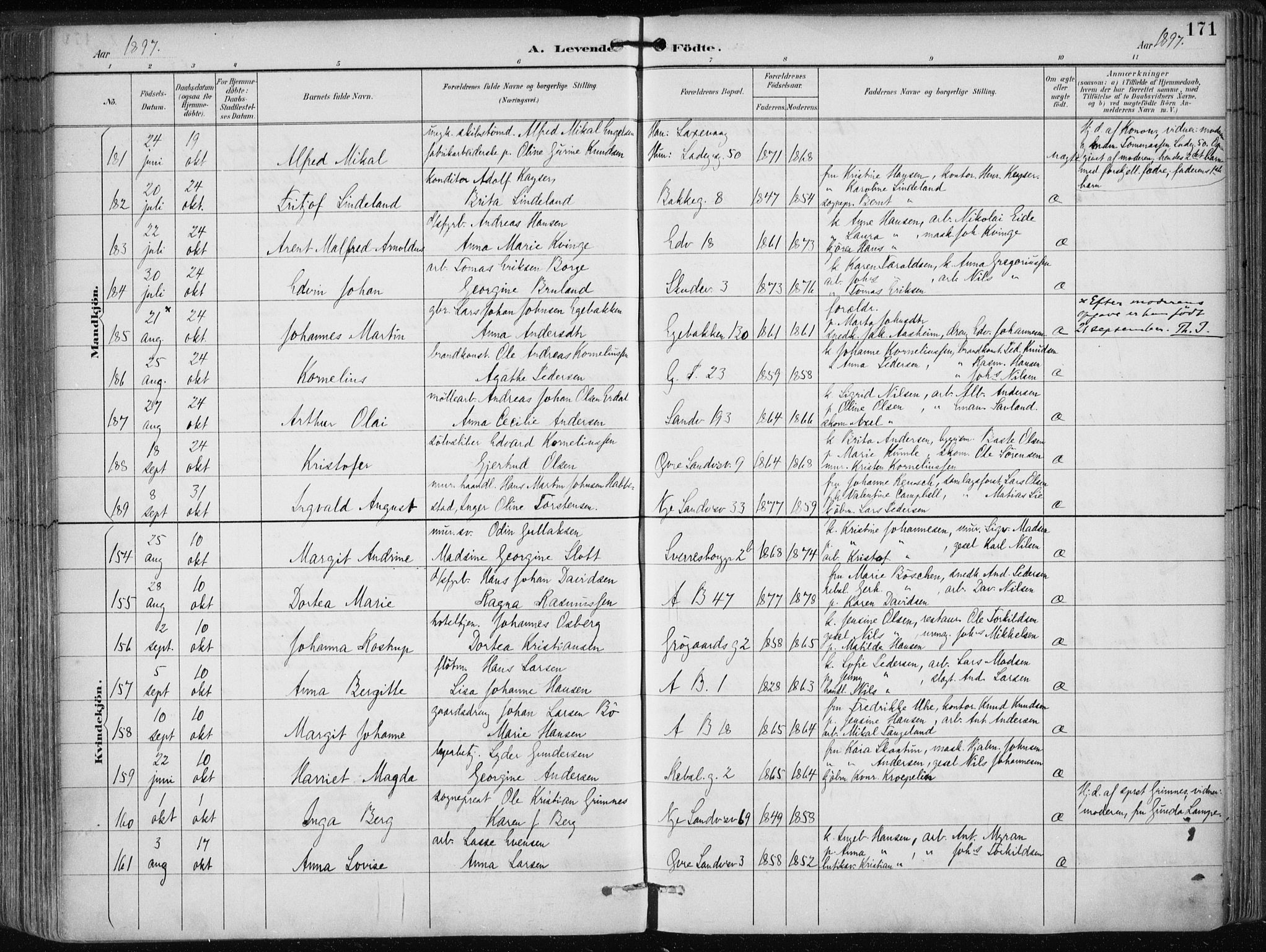 Sandviken Sokneprestembete, AV/SAB-A-77601/H/Ha/L0005: Parish register (official) no. B 2, 1891-1901, p. 171