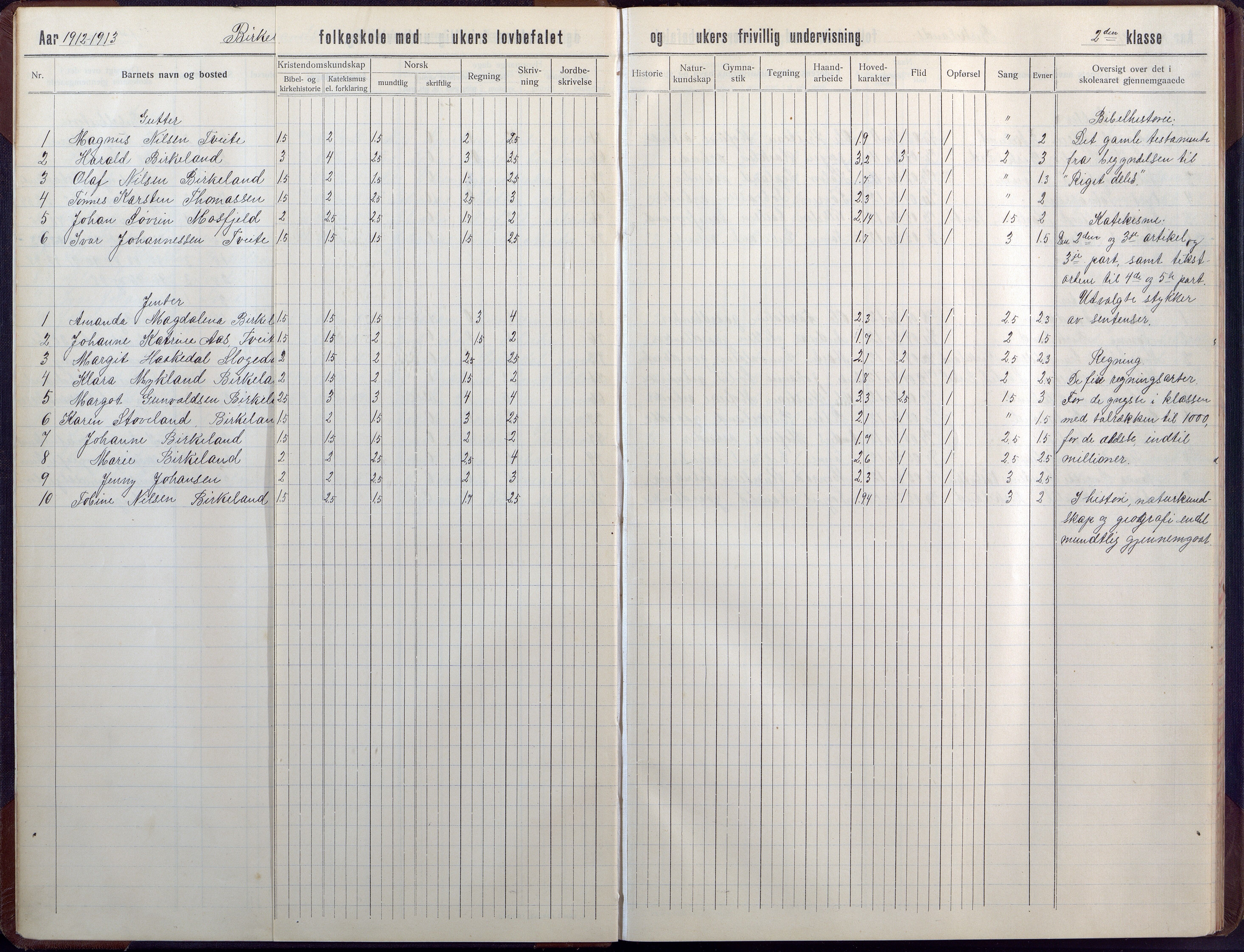 Birkenes kommune, Birkenes krets/Birkeland folkeskole frem til 1991, AAKS/KA0928-550a_91/F02/L0008: Skoleprotokoll, 1911-1930