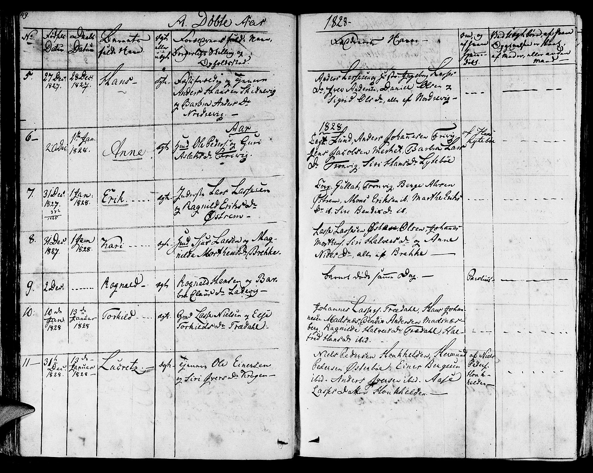 Lavik sokneprestembete, SAB/A-80901: Parish register (official) no. A 2I, 1821-1842, p. 49