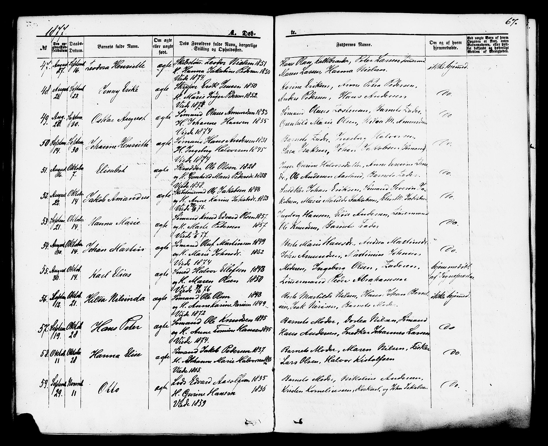 Brevik kirkebøker, AV/SAKO-A-255/F/Fa/L0006: Parish register (official) no. 6, 1866-1881, p. 67