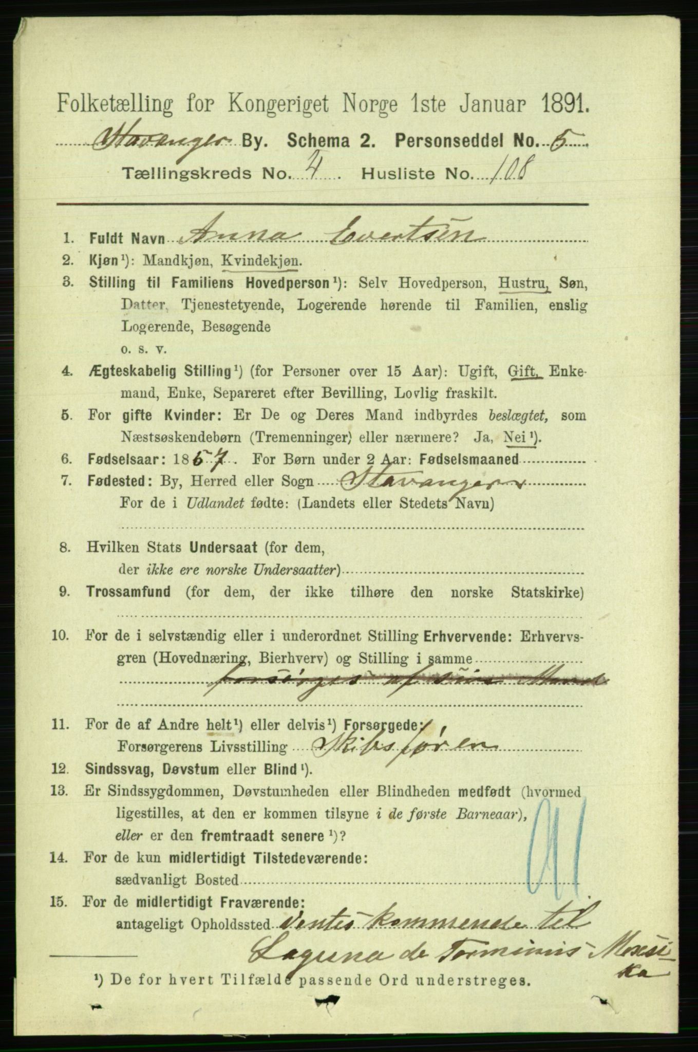 RA, 1891 census for 1103 Stavanger, 1891, p. 8804