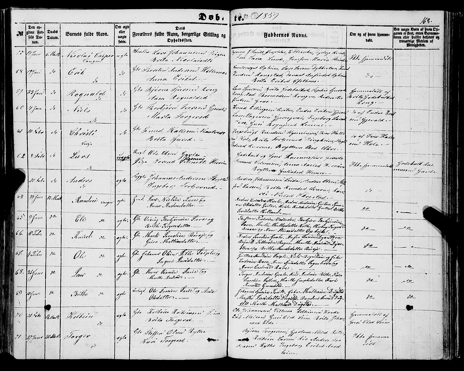 Voss sokneprestembete, AV/SAB-A-79001/H/Haa: Parish register (official) no. A 16, 1849-1863, p. 168