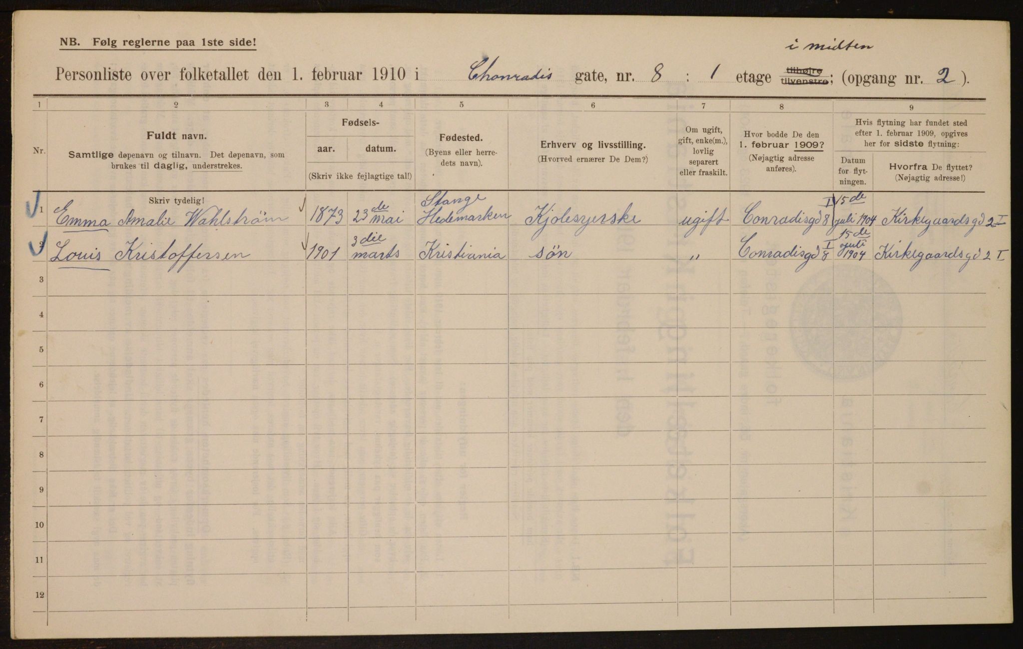 OBA, Municipal Census 1910 for Kristiania, 1910, p. 13028