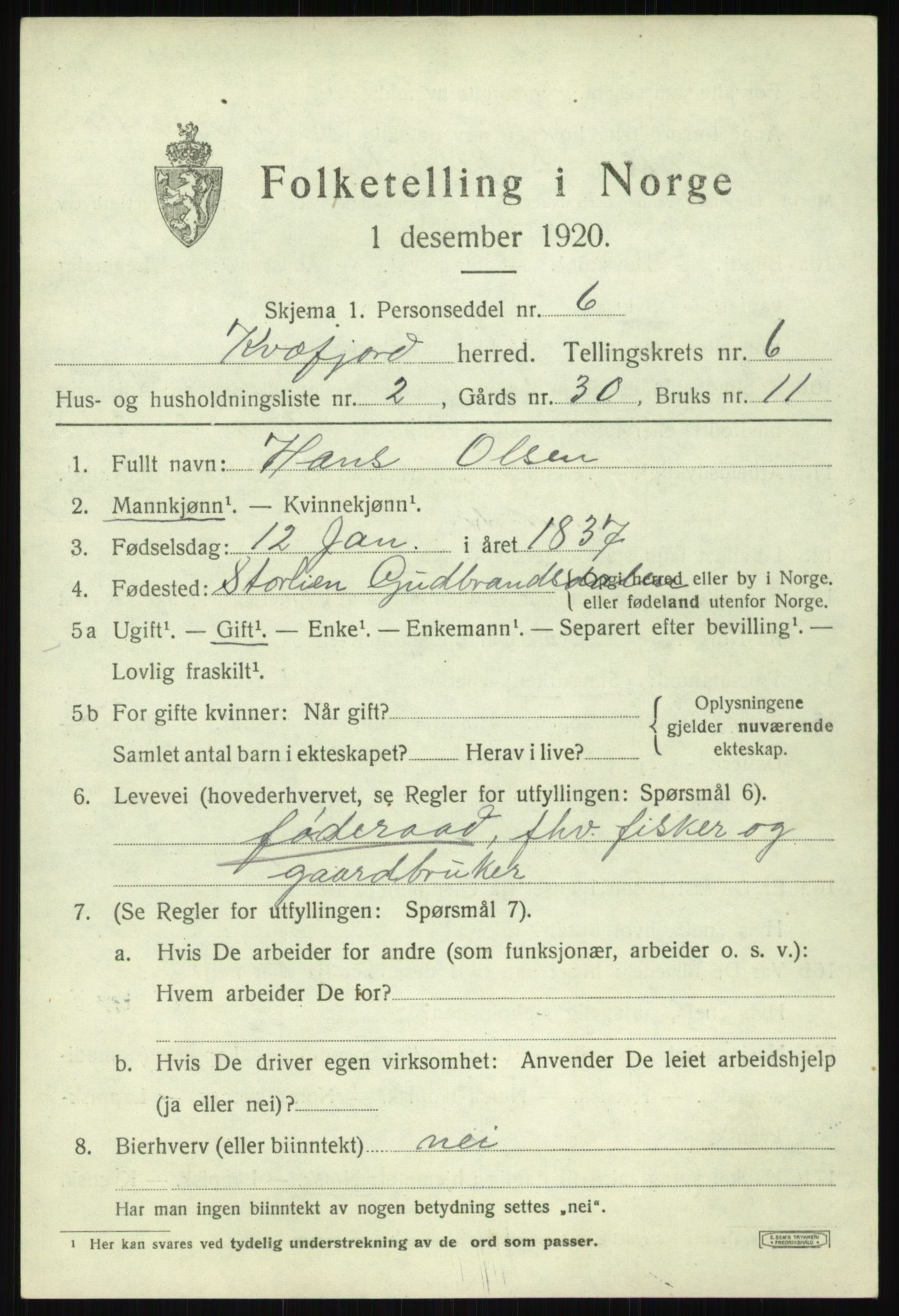 SATØ, 1920 census for Kvæfjord, 1920, p. 3143