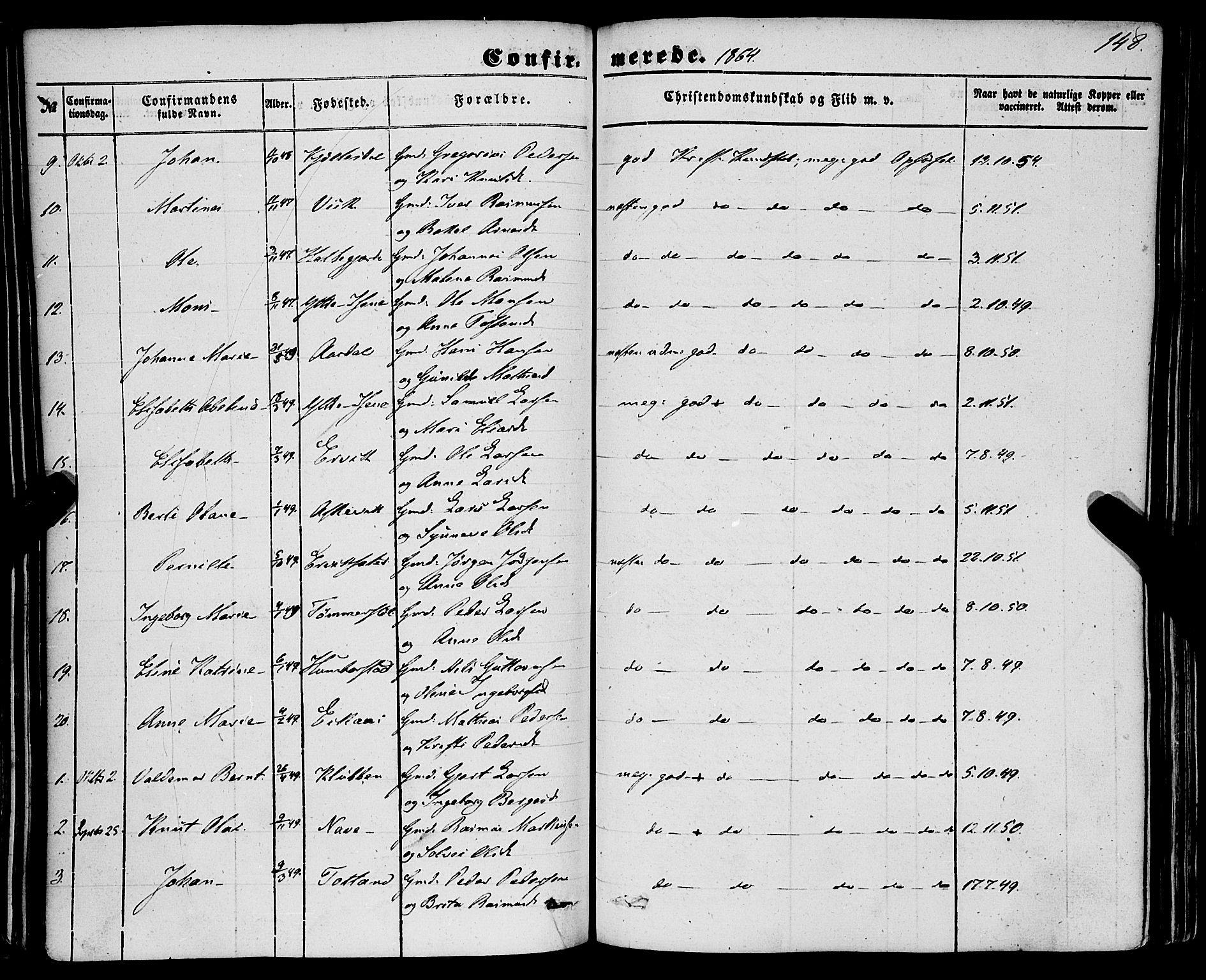 Davik sokneprestembete, AV/SAB-A-79701/H/Haa/Haaa/L0005: Parish register (official) no. A 5, 1850-1866, p. 148