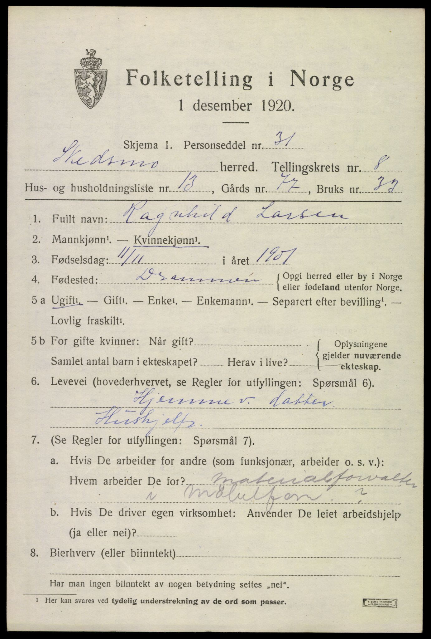 SAO, 1920 census for Skedsmo, 1920, p. 9061