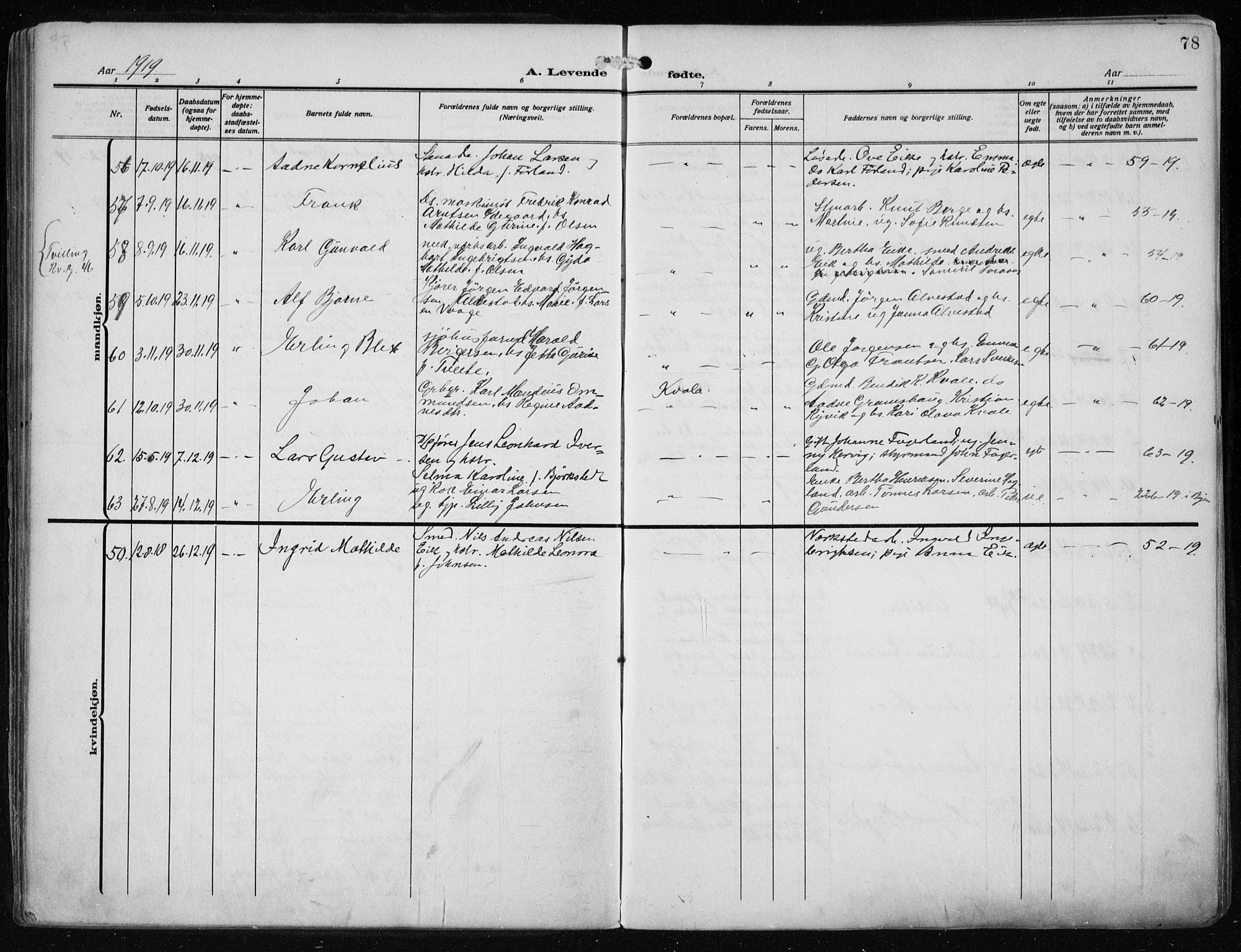 Haugesund sokneprestkontor, SAST/A -101863/H/Ha/Haa/L0010: Parish register (official) no. A 10, 1909-1935, p. 78