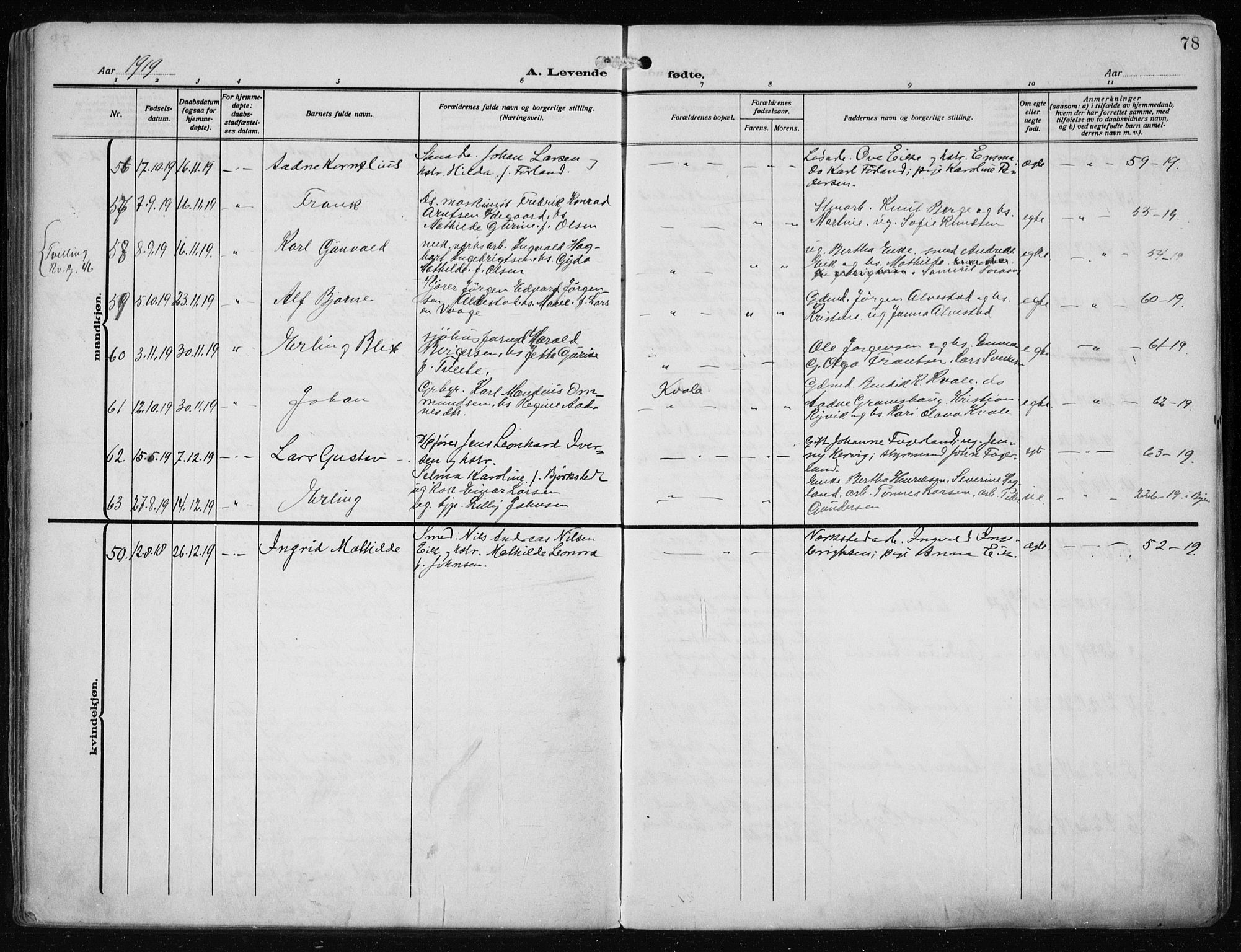 Haugesund sokneprestkontor, AV/SAST-A -101863/H/Ha/Haa/L0010: Parish register (official) no. A 10, 1909-1935, p. 78