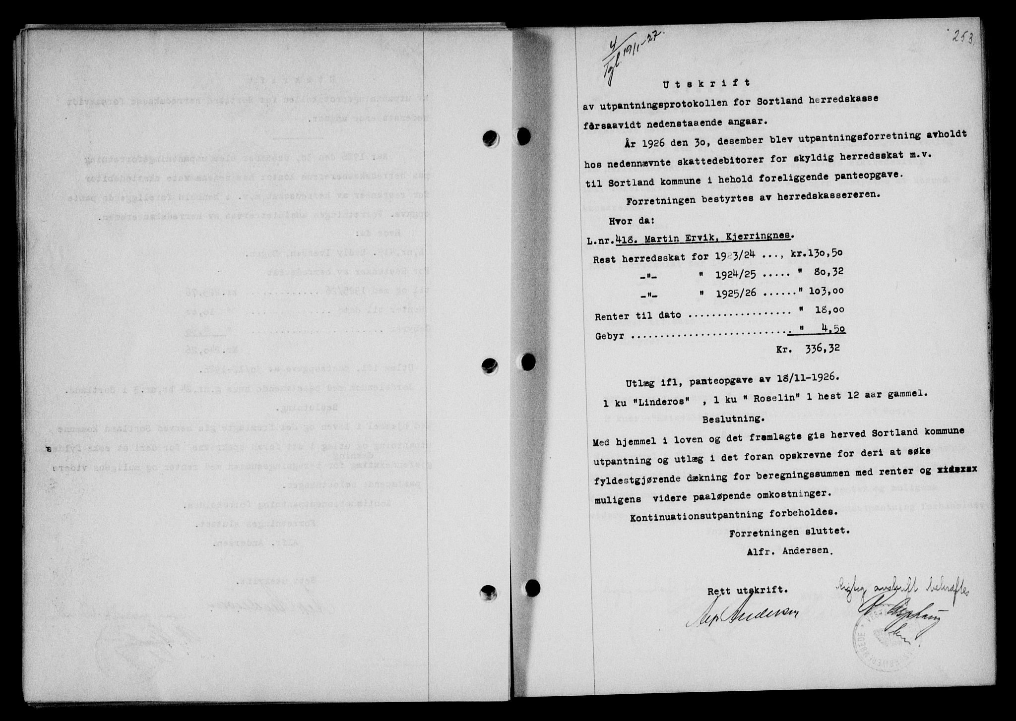 Vesterålen sorenskriveri, SAT/A-4180/1/2/2Ca/L0043: Mortgage book no. 36, 1926-1927, Deed date: 19.01.1927