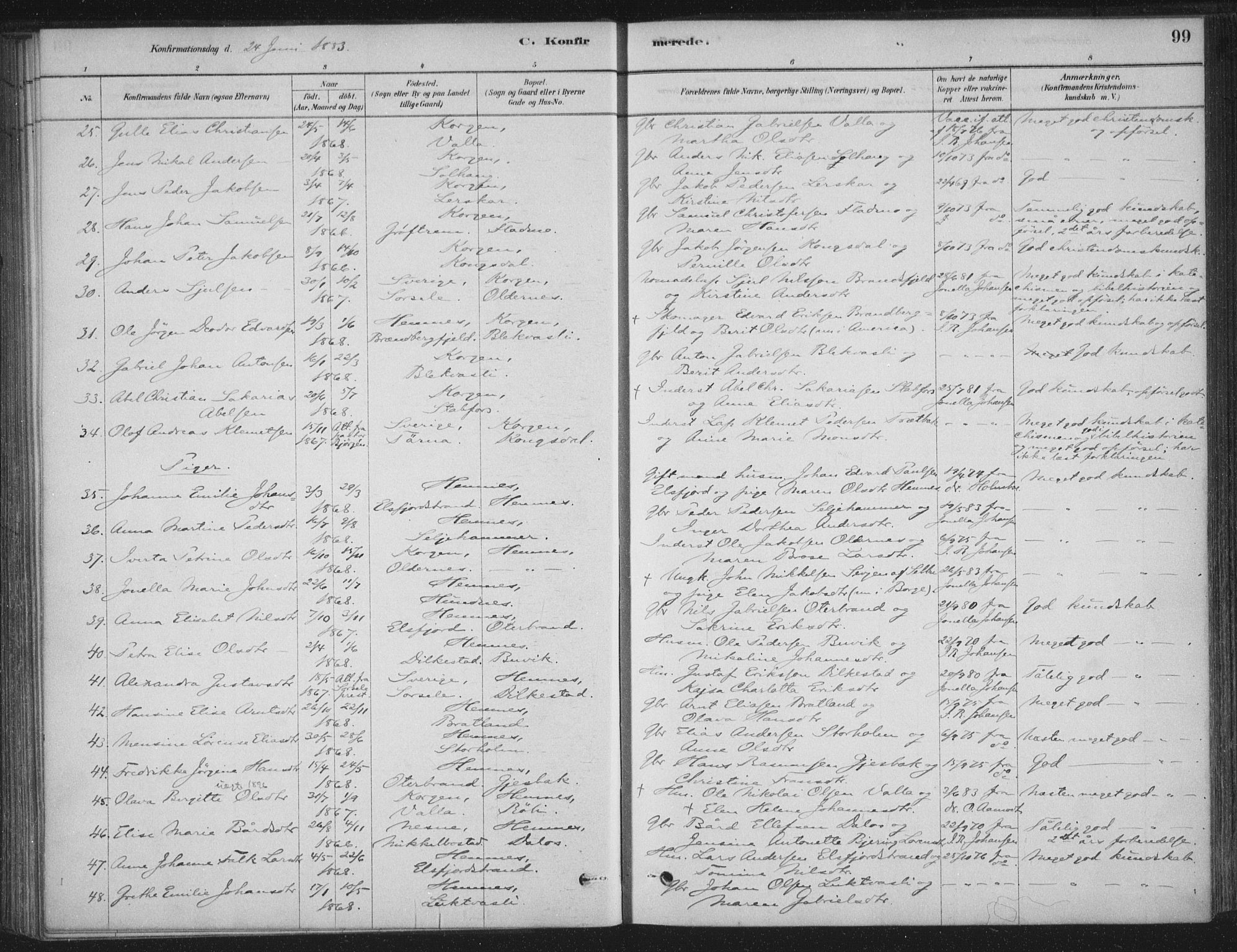 Ministerialprotokoller, klokkerbøker og fødselsregistre - Nordland, AV/SAT-A-1459/825/L0361: Parish register (official) no. 825A15, 1878-1893, p. 99