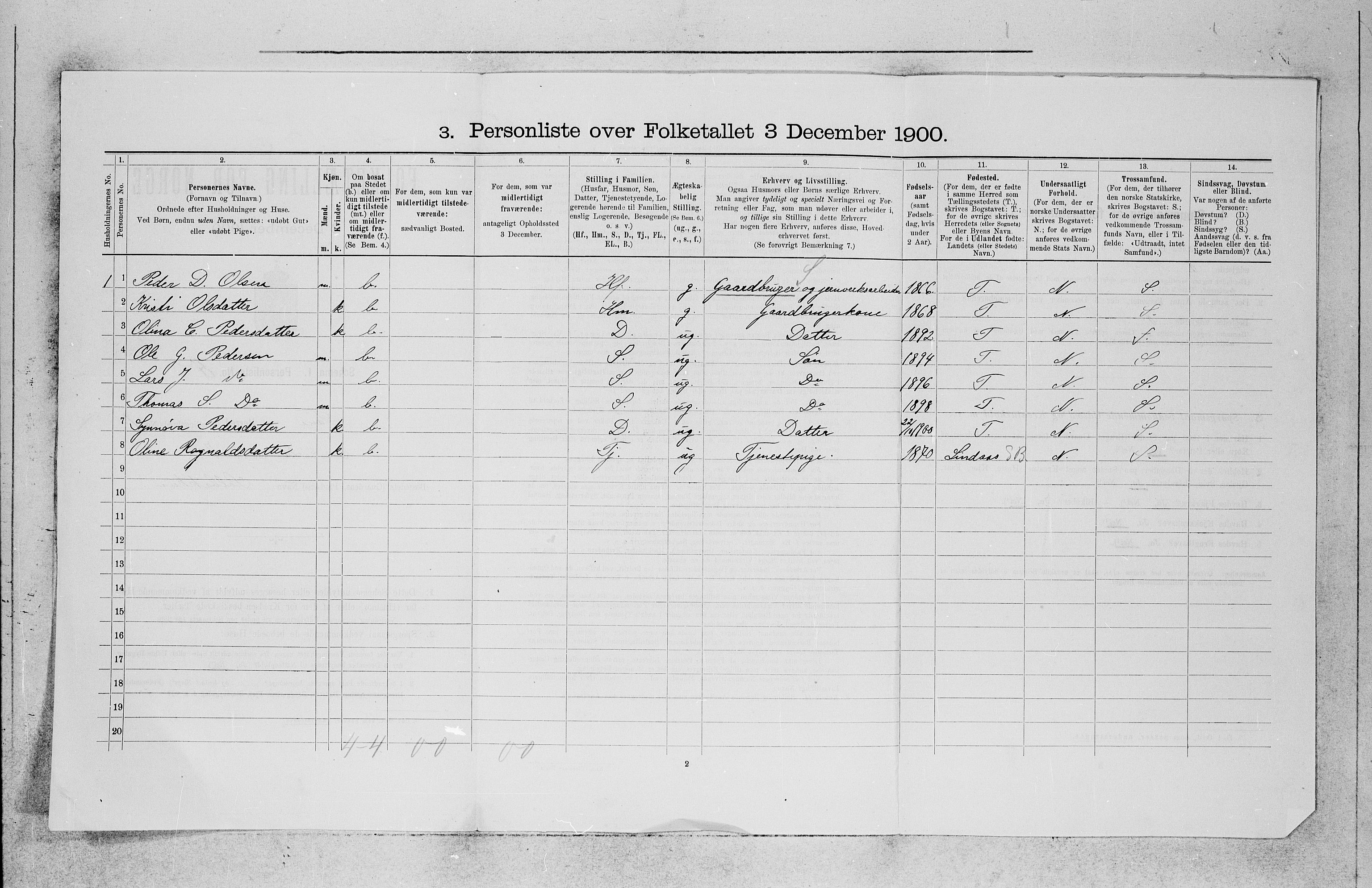 SAB, 1900 census for Fana, 1900, p. 973