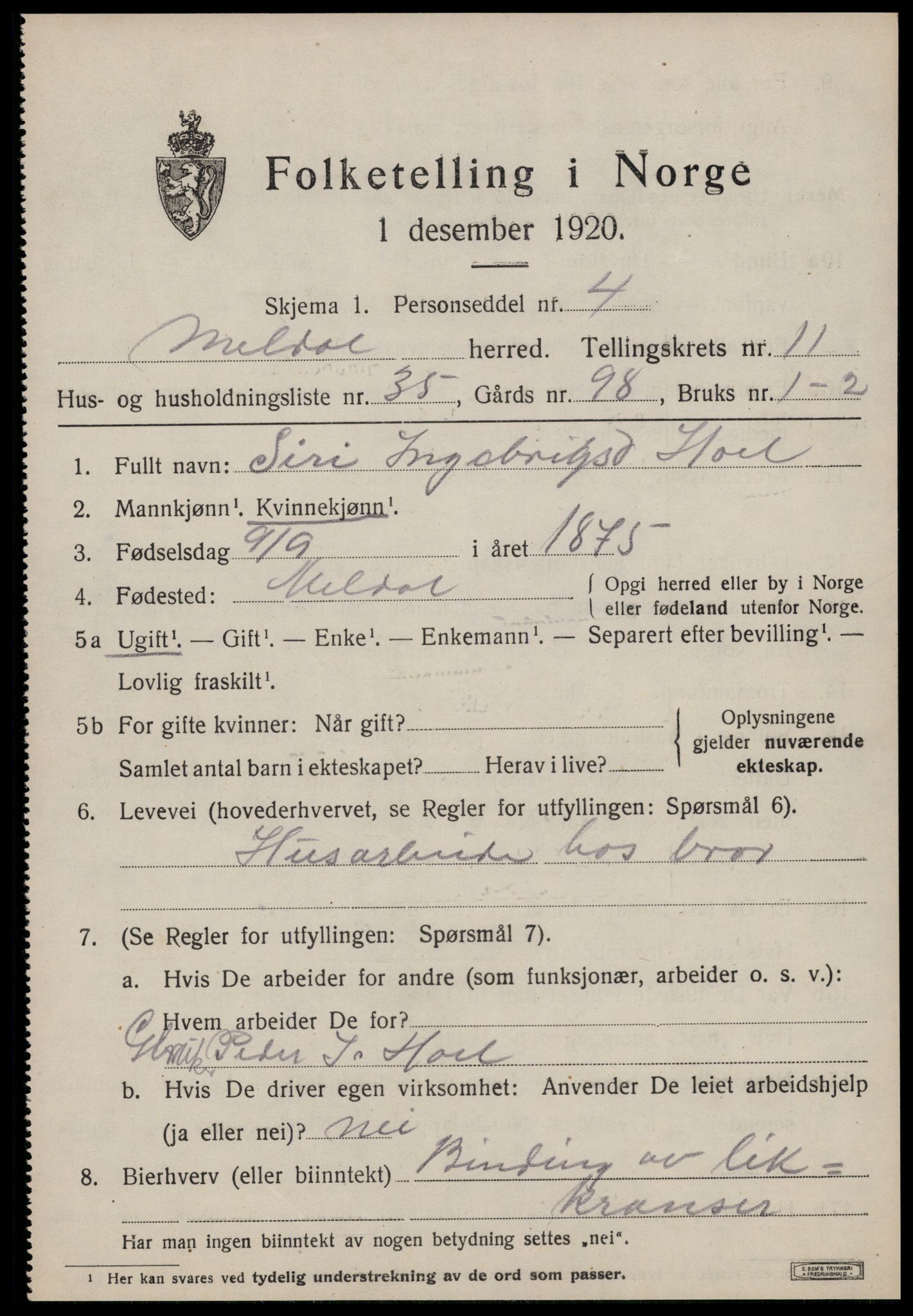 SAT, 1920 census for Meldal, 1920, p. 8871