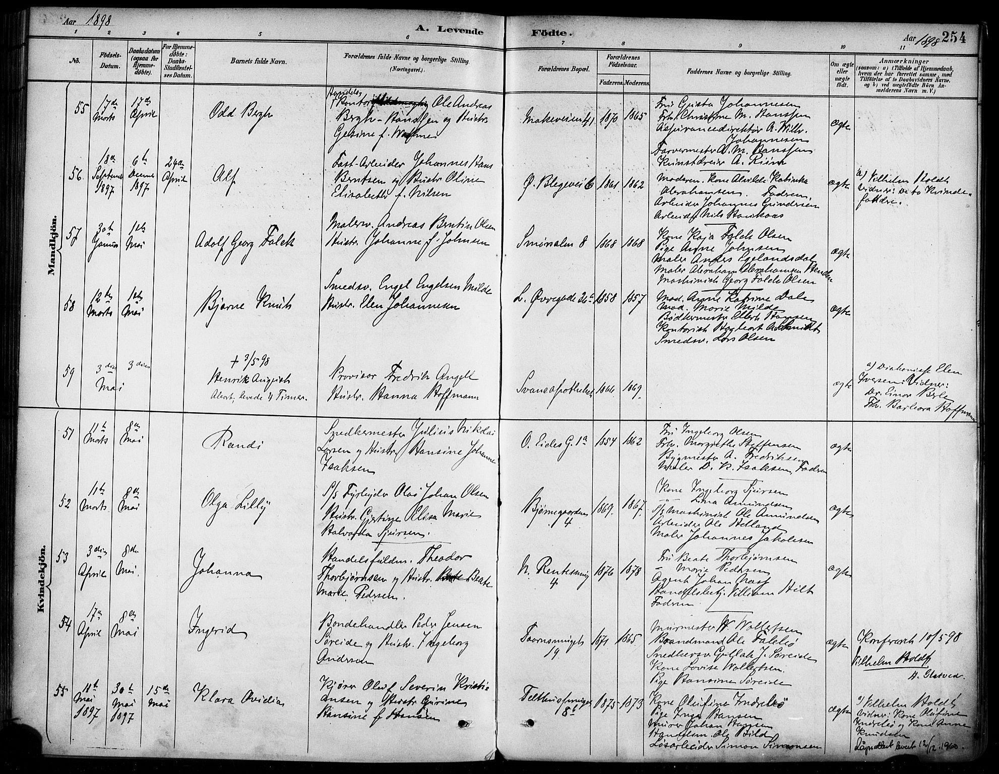 Korskirken sokneprestembete, AV/SAB-A-76101/H/Haa/L0022: Parish register (official) no. B 8, 1889-1899, p. 254