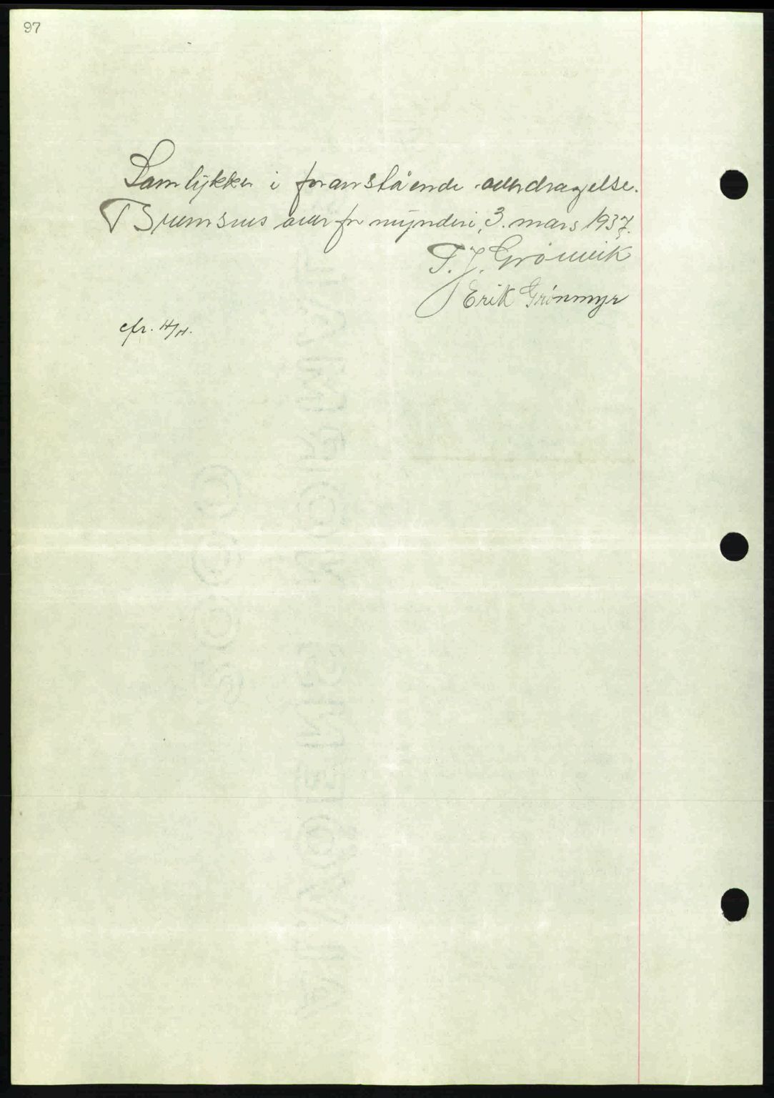Nordmøre sorenskriveri, AV/SAT-A-4132/1/2/2Ca: Mortgage book no. A82, 1937-1938, Diary no: : 2099/1937