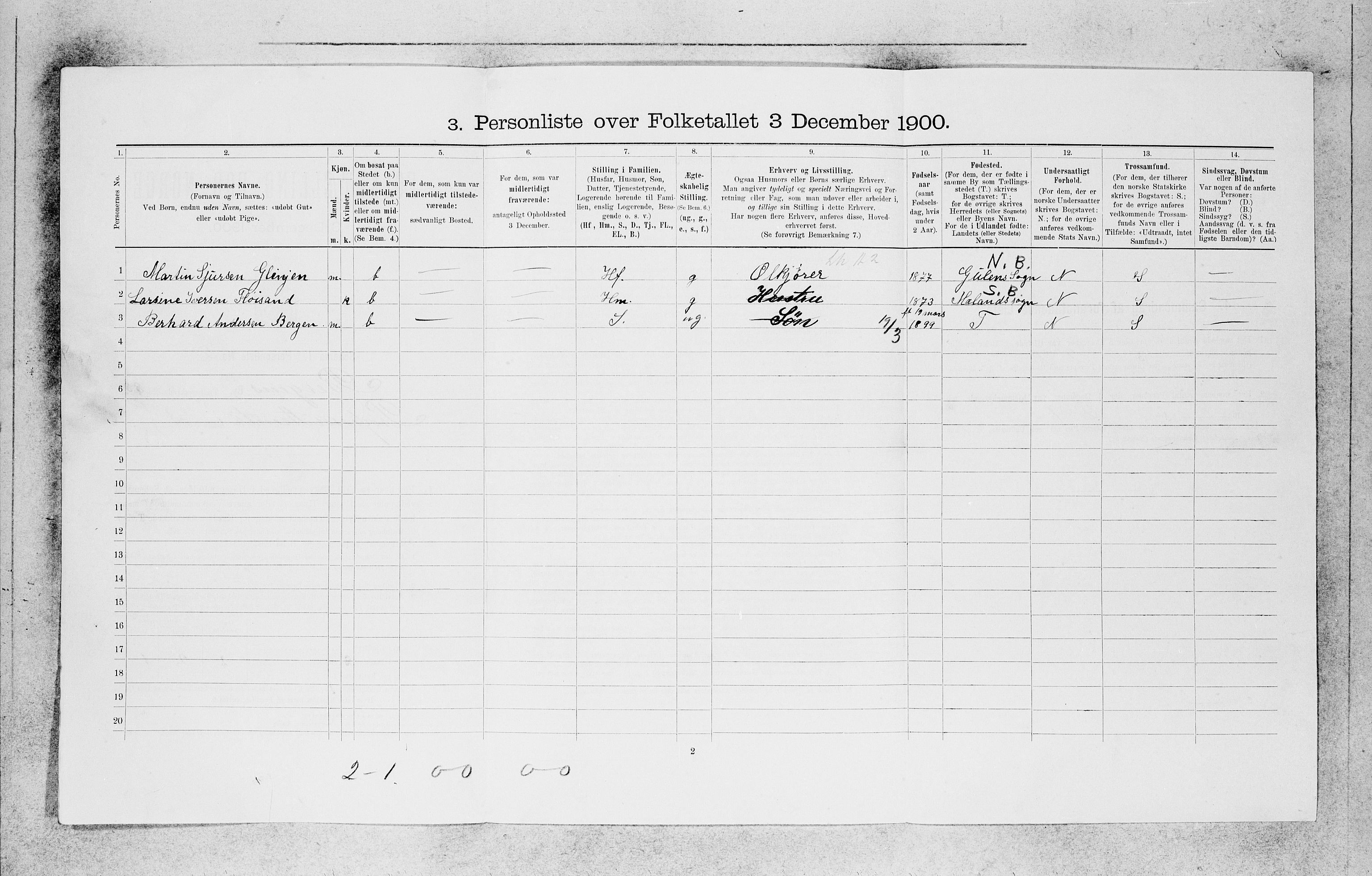 SAB, 1900 census for Bergen, 1900, p. 19138