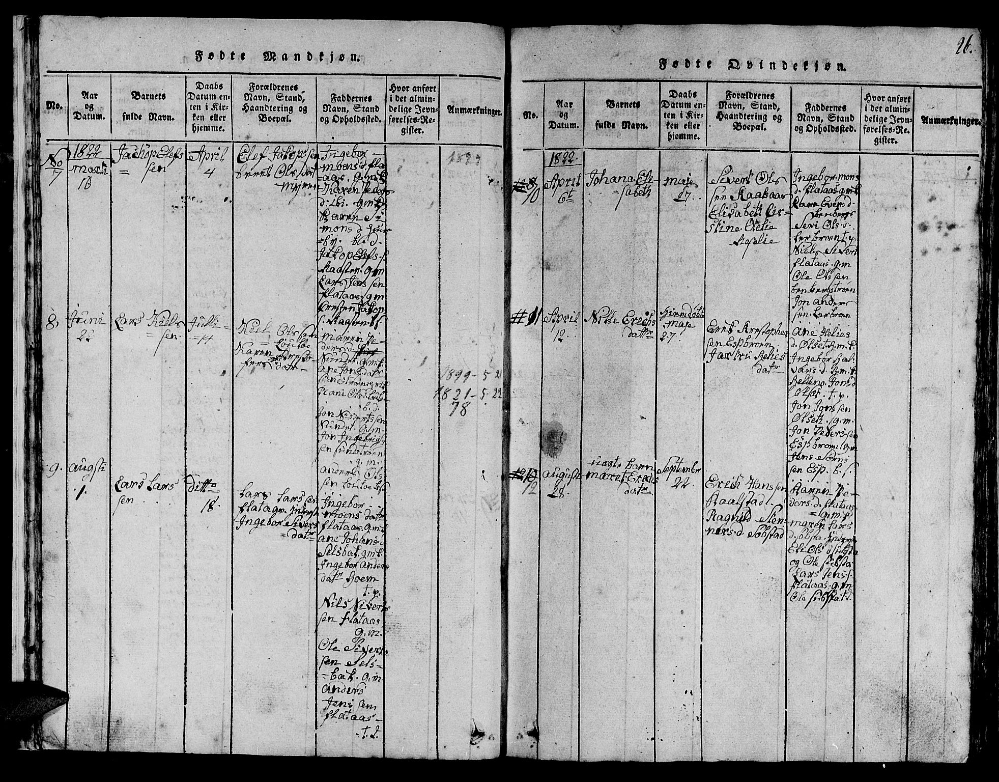 Ministerialprotokoller, klokkerbøker og fødselsregistre - Sør-Trøndelag, AV/SAT-A-1456/613/L0393: Parish register (copy) no. 613C01, 1816-1886, p. 26