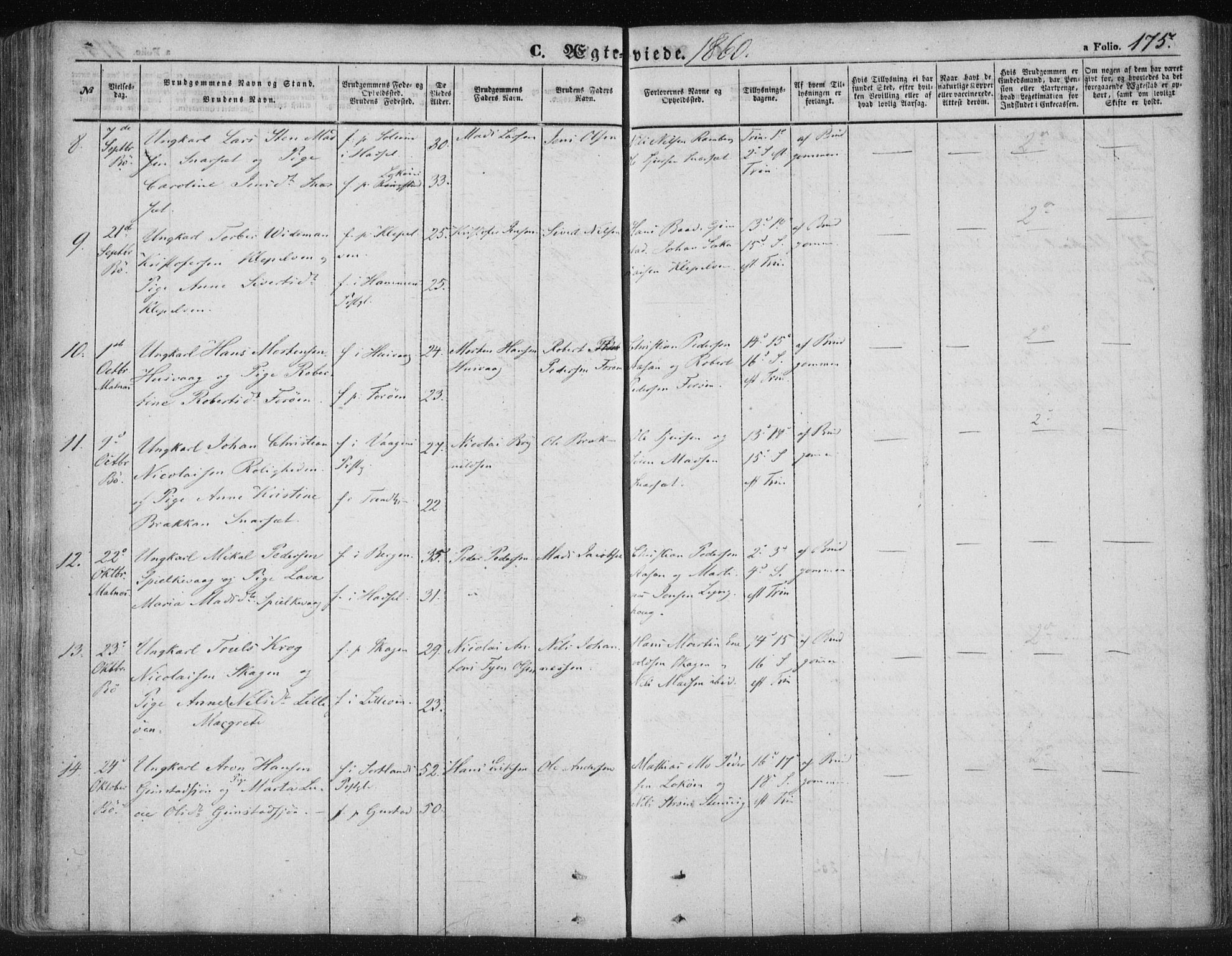 Ministerialprotokoller, klokkerbøker og fødselsregistre - Nordland, SAT/A-1459/891/L1300: Parish register (official) no. 891A05, 1856-1870, p. 175
