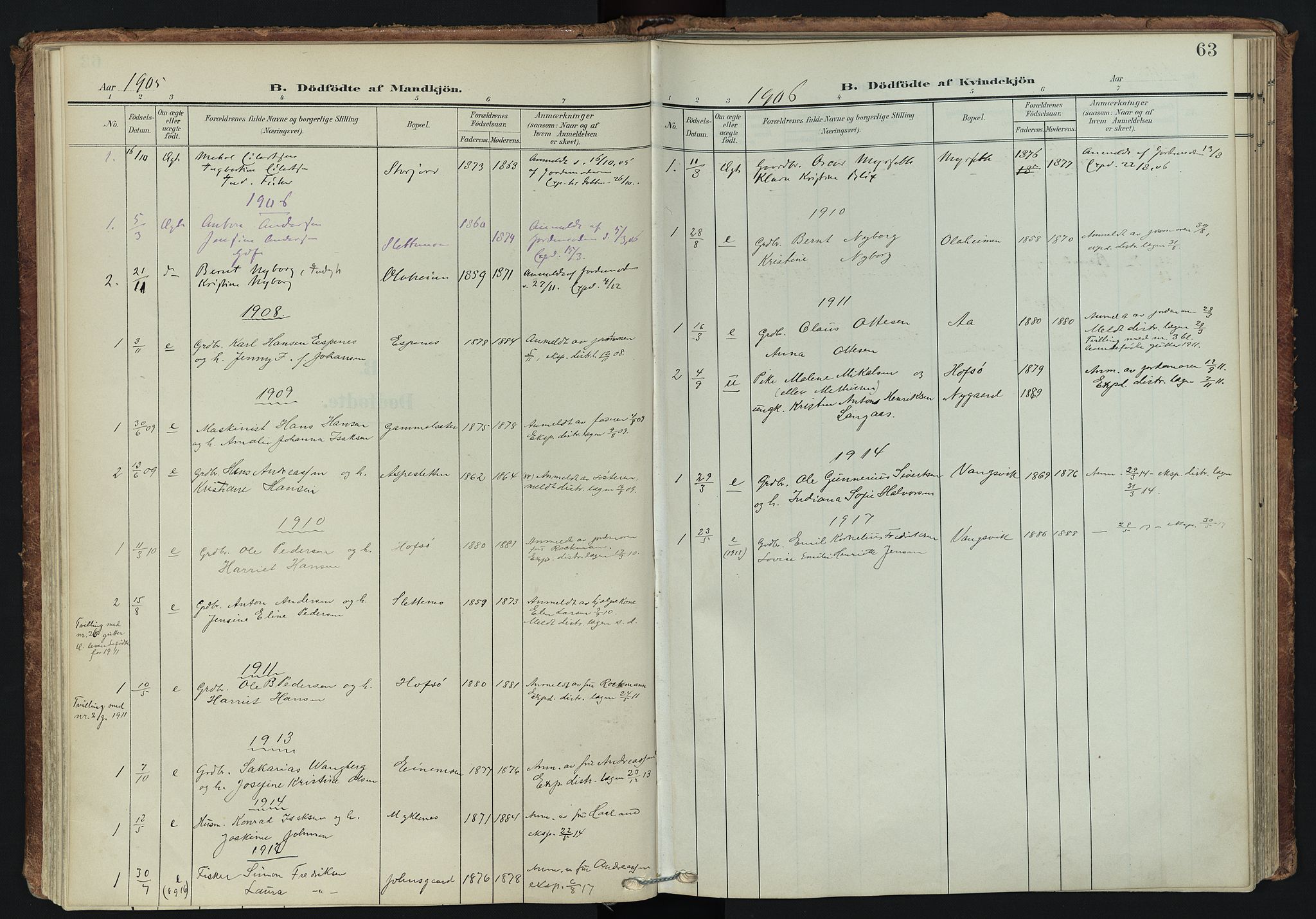 Tranøy sokneprestkontor, AV/SATØ-S-1313/I/Ia/Iaa/L0014kirke: Parish register (official) no. 14, 1905-1919, p. 63