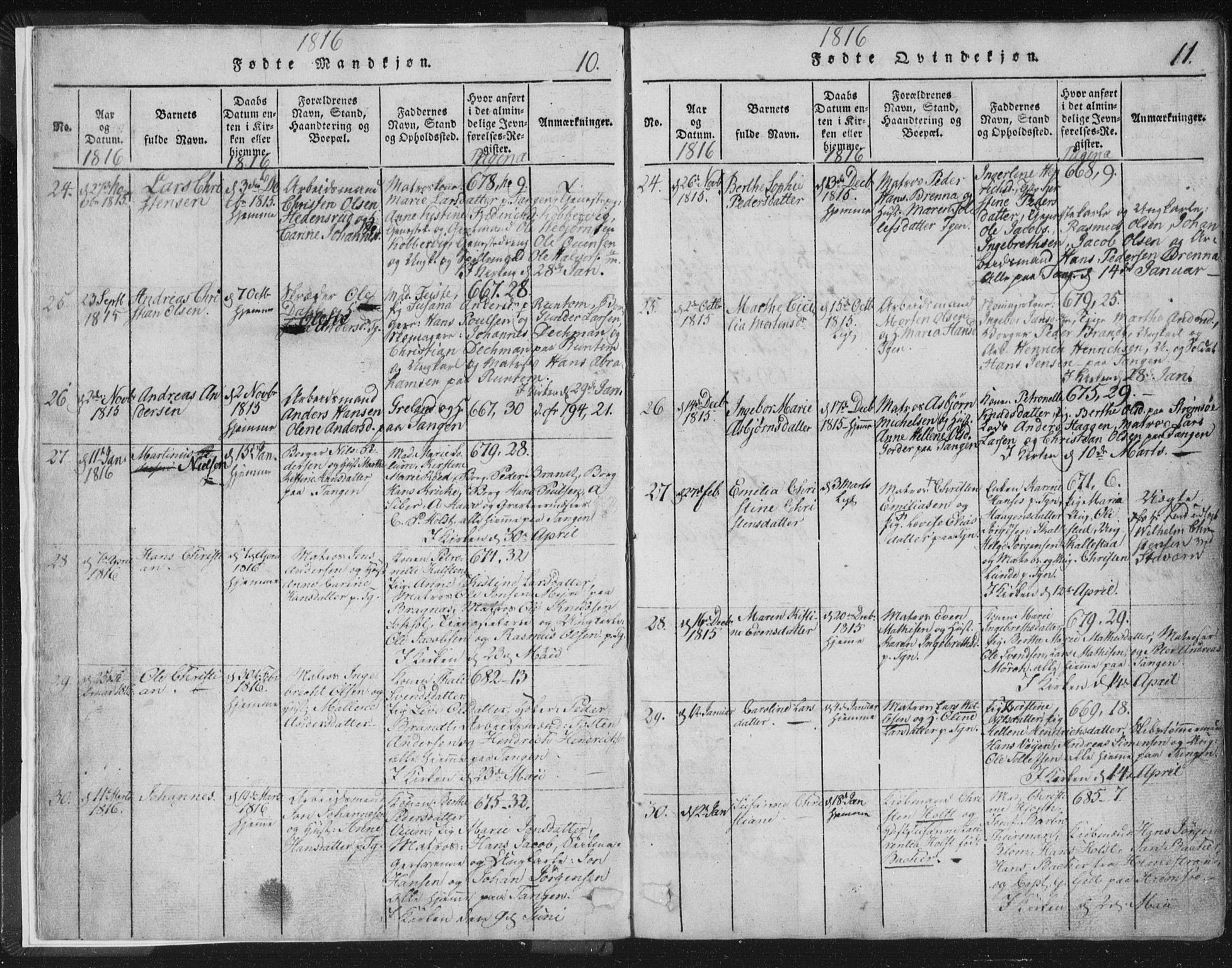 Strømsø kirkebøker, SAKO/A-246/F/Fb/L0004: Parish register (official) no. II 4, 1814-1843, p. 10-11