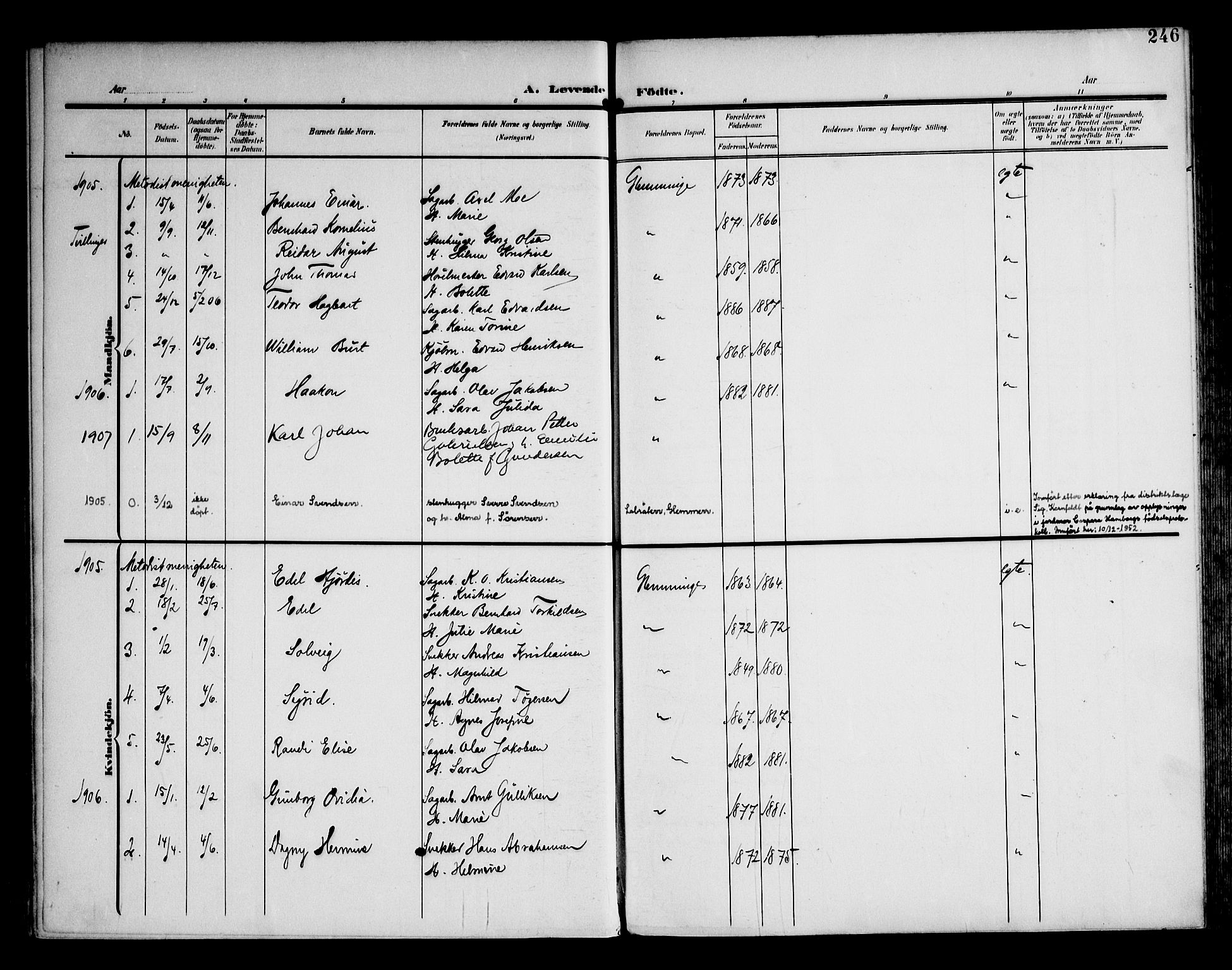 Glemmen prestekontor Kirkebøker, AV/SAO-A-10908/F/Fa/L0014: Parish register (official) no. 14, 1902-1922, p. 246