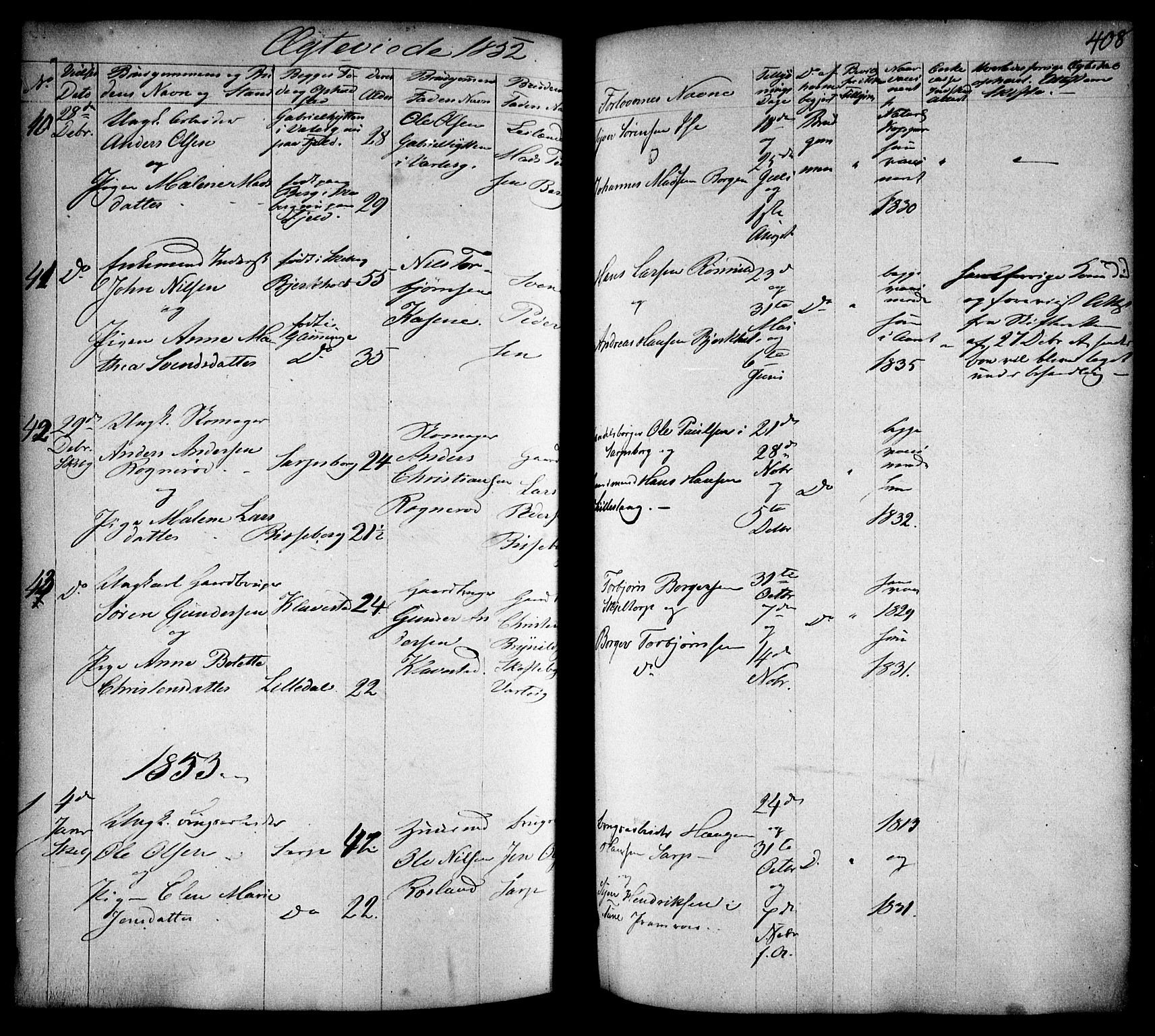 Skjeberg prestekontor Kirkebøker, SAO/A-10923/F/Fa/L0006: Parish register (official) no. I 6, 1846-1858, p. 408