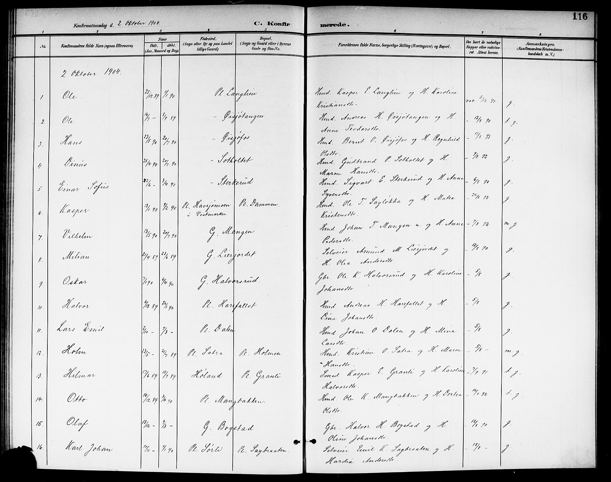 Aurskog prestekontor Kirkebøker, SAO/A-10304a/G/Ga/L0004: Parish register (copy) no. I 4, 1901-1921, p. 116