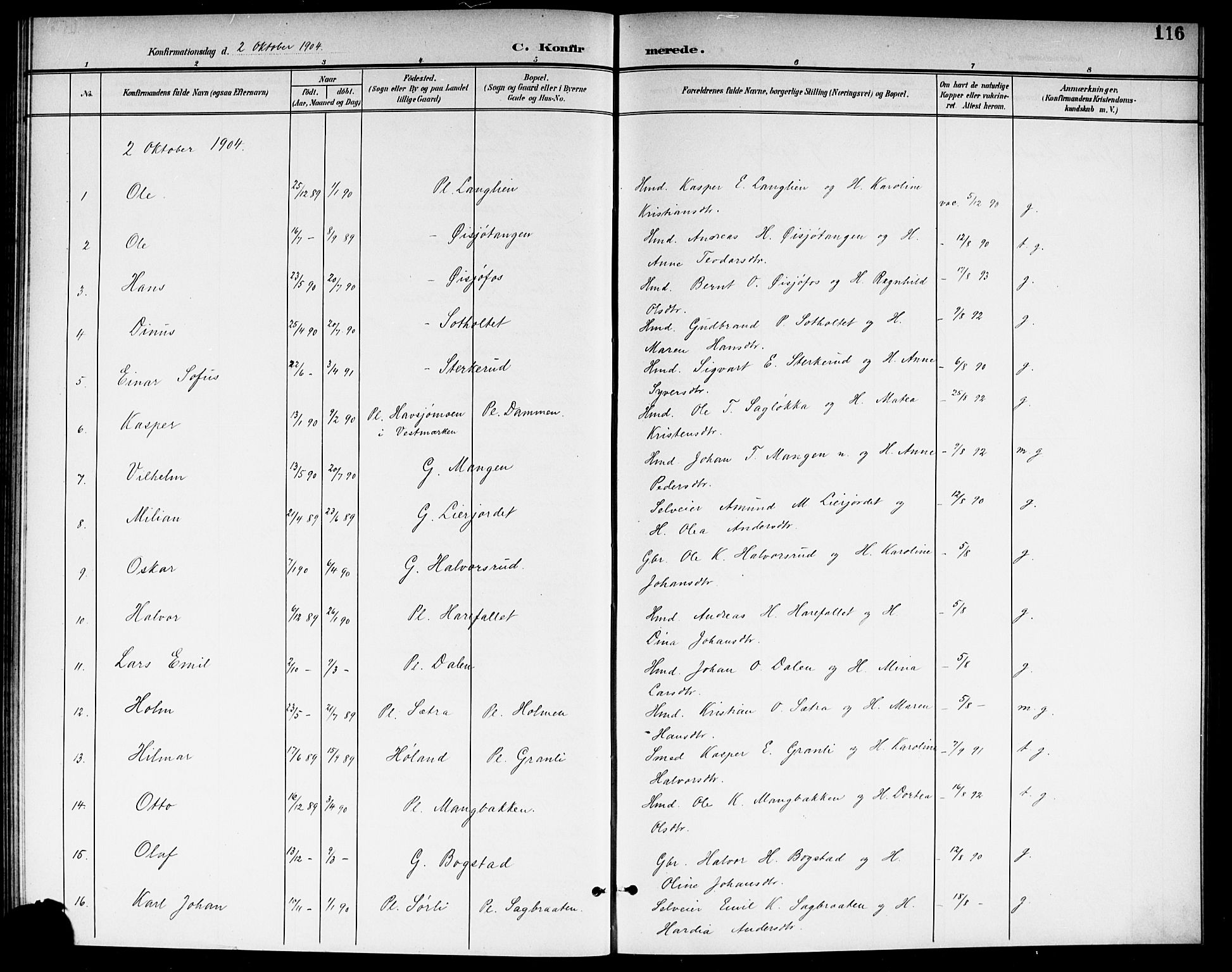 Aurskog prestekontor Kirkebøker, AV/SAO-A-10304a/G/Ga/L0004: Parish register (copy) no. I 4, 1901-1921, p. 116