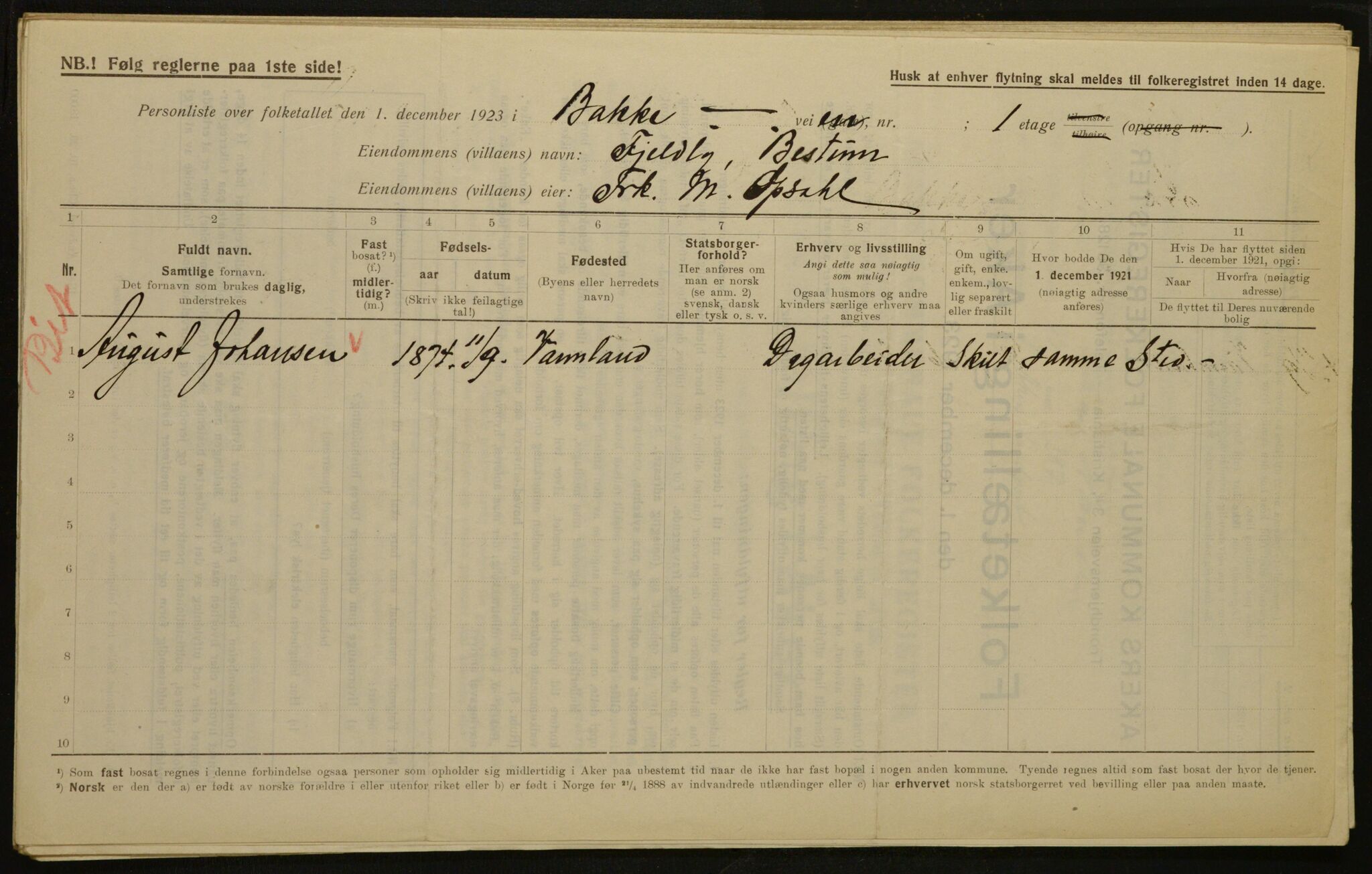 , Municipal Census 1923 for Aker, 1923, p. 334