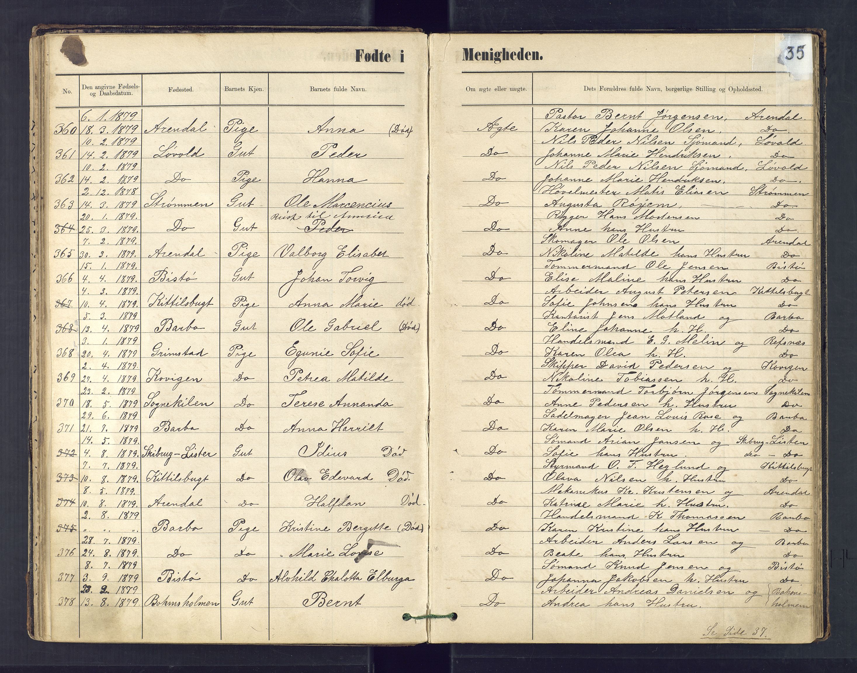 Metodistmenigheten, Arendal, SAK/1292-0011/F/Fa/L0003: Dissenter register no. 3, 1879-1893, p. 35