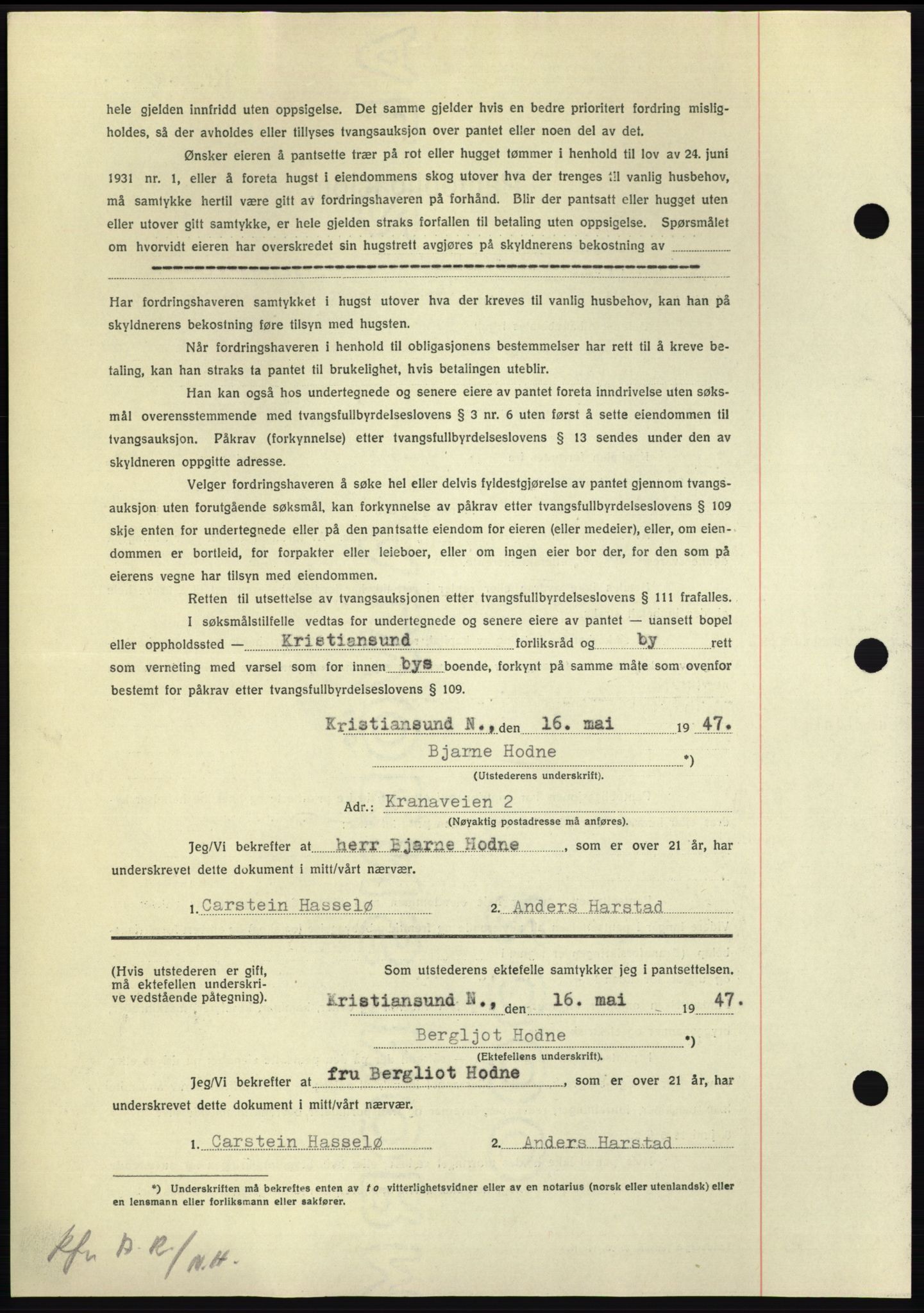 Nordmøre sorenskriveri, AV/SAT-A-4132/1/2/2Ca: Mortgage book no. B96, 1947-1947, Diary no: : 1122/1947