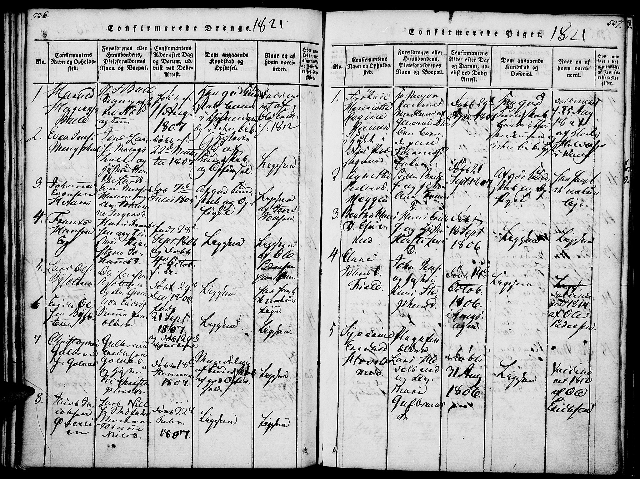 Nes prestekontor, Hedmark, SAH/PREST-020/K/Ka/L0002: Parish register (official) no. 2, 1813-1827, p. 536-537
