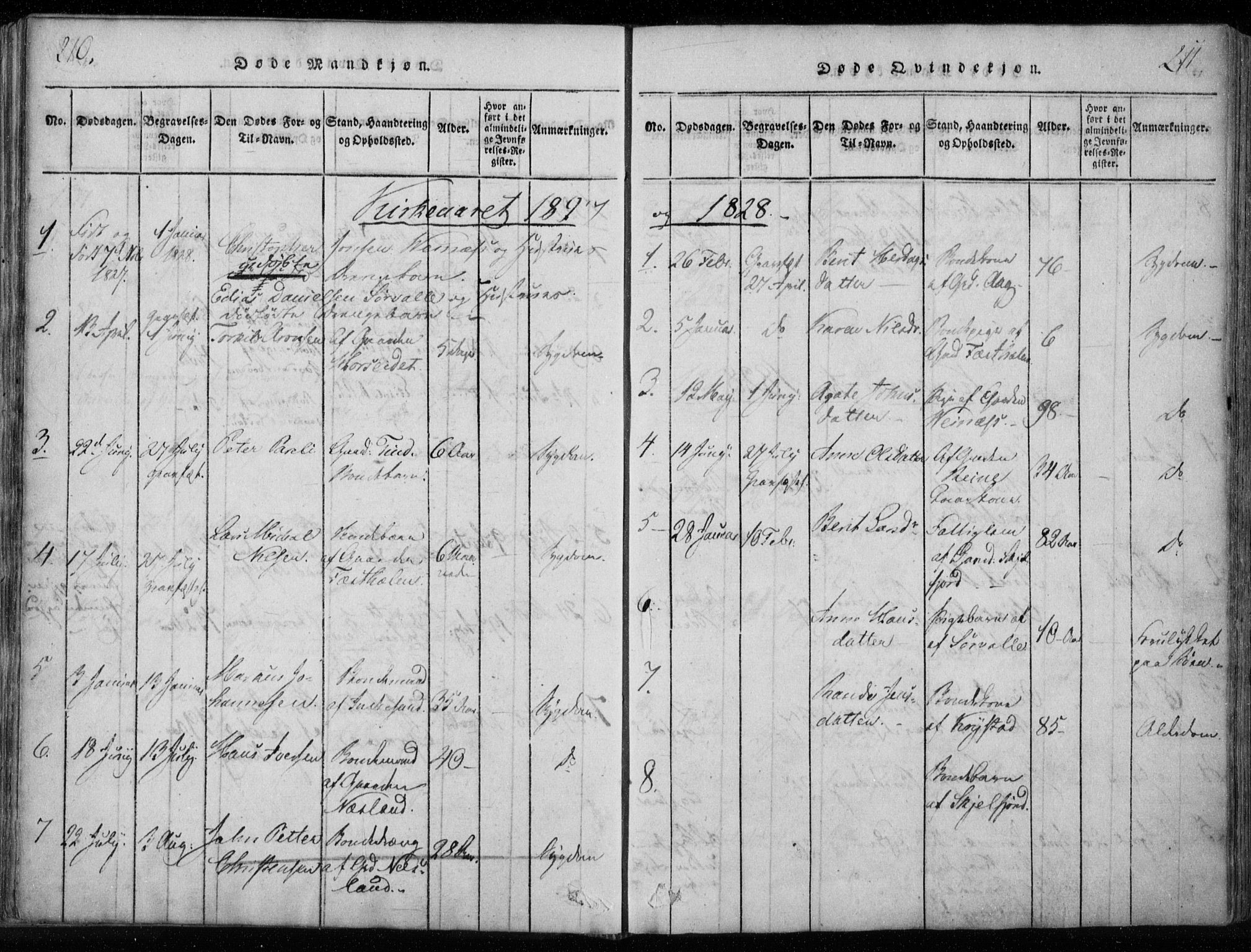 Ministerialprotokoller, klokkerbøker og fødselsregistre - Nordland, AV/SAT-A-1459/885/L1201: Parish register (official) no. 885A02, 1820-1837, p. 210-211