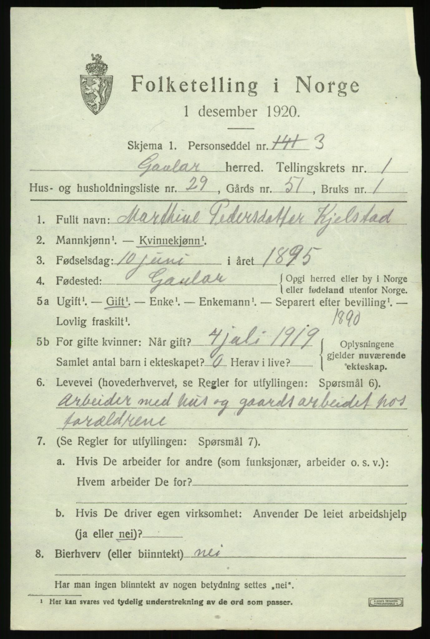 SAB, 1920 census for Gaular, 1920, p. 1546