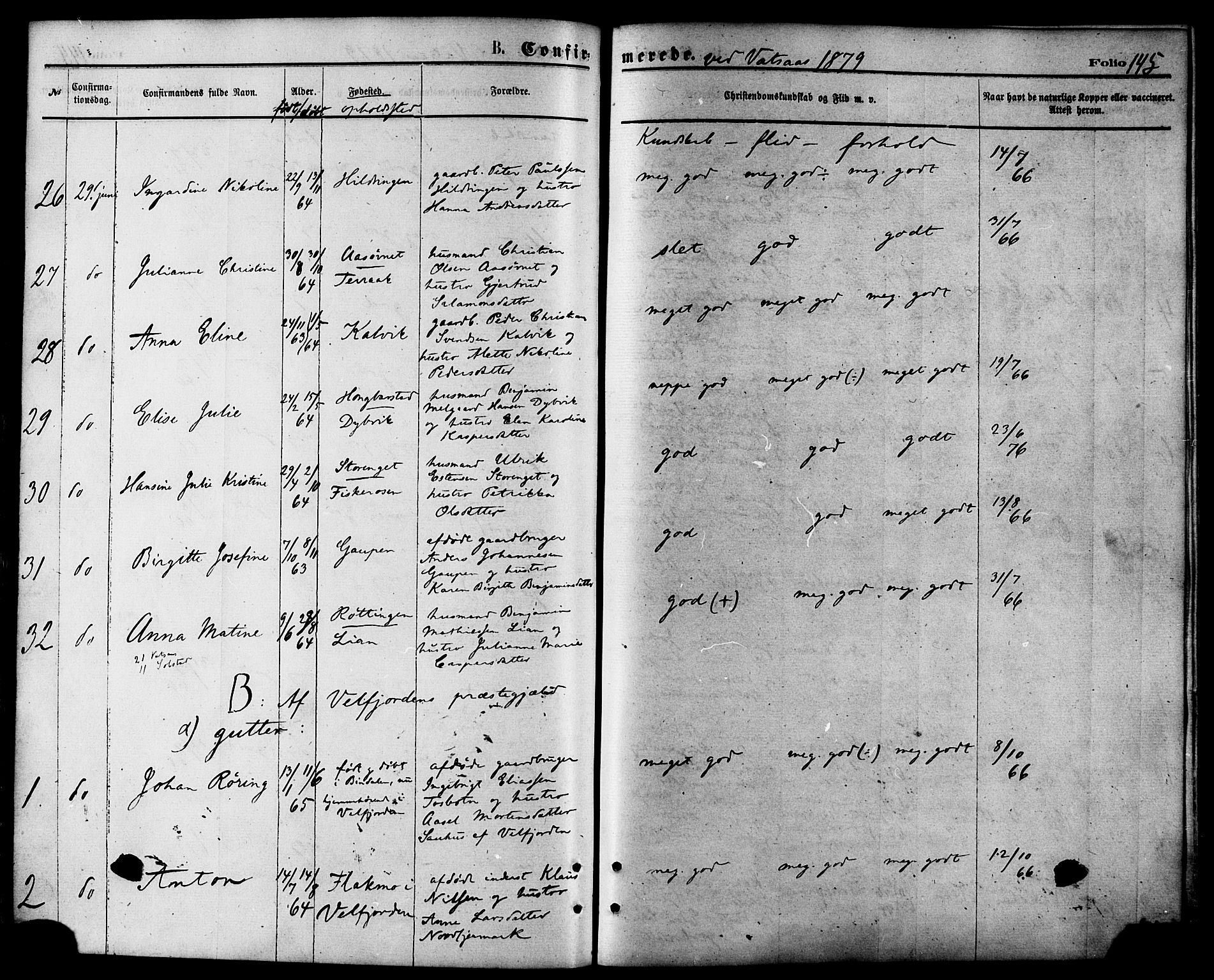 Ministerialprotokoller, klokkerbøker og fødselsregistre - Nordland, AV/SAT-A-1459/810/L0148: Parish register (official) no. 810A09 /1, 1874-1884, p. 145