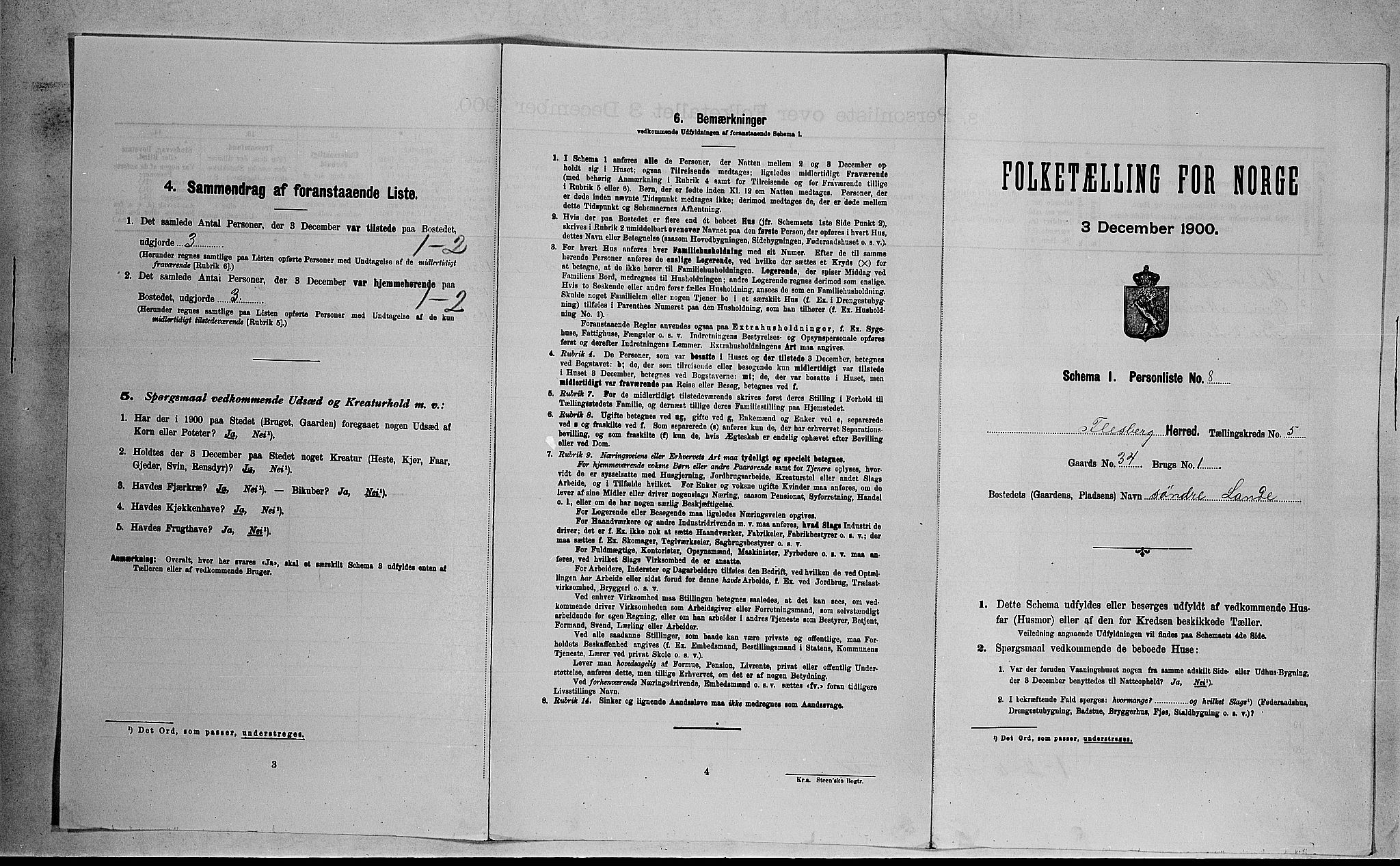 RA, 1900 census for Flesberg, 1900, p. 292