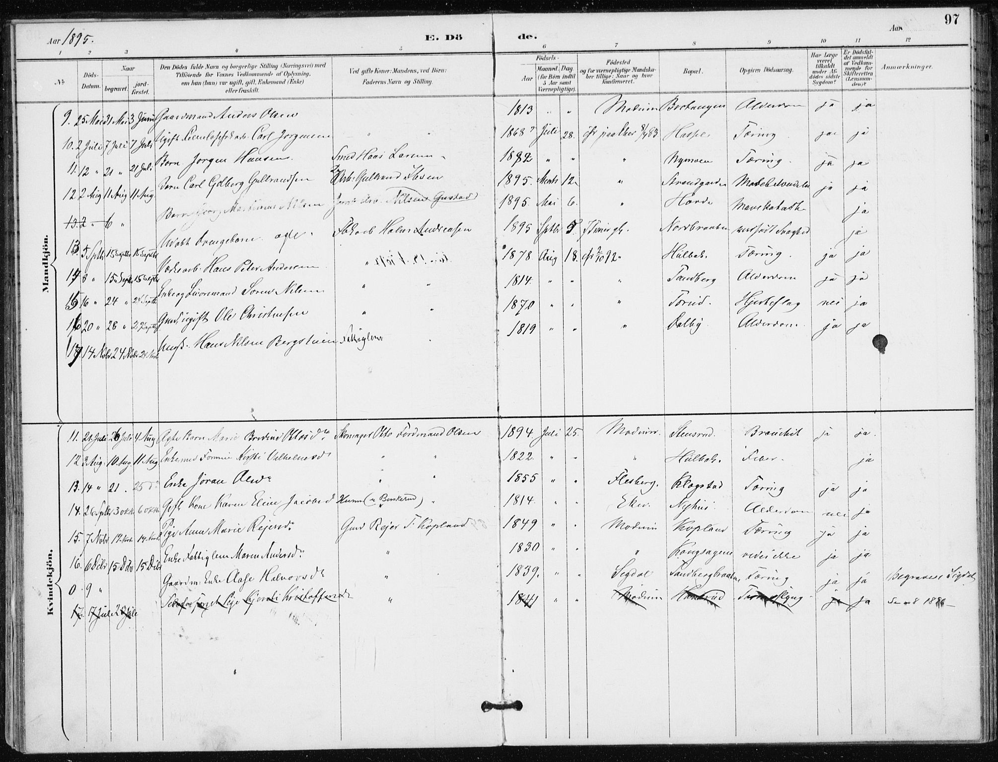 Modum kirkebøker, SAKO/A-234/F/Fa/L0016: Parish register (official) no. 16, 1890-1899, p. 97