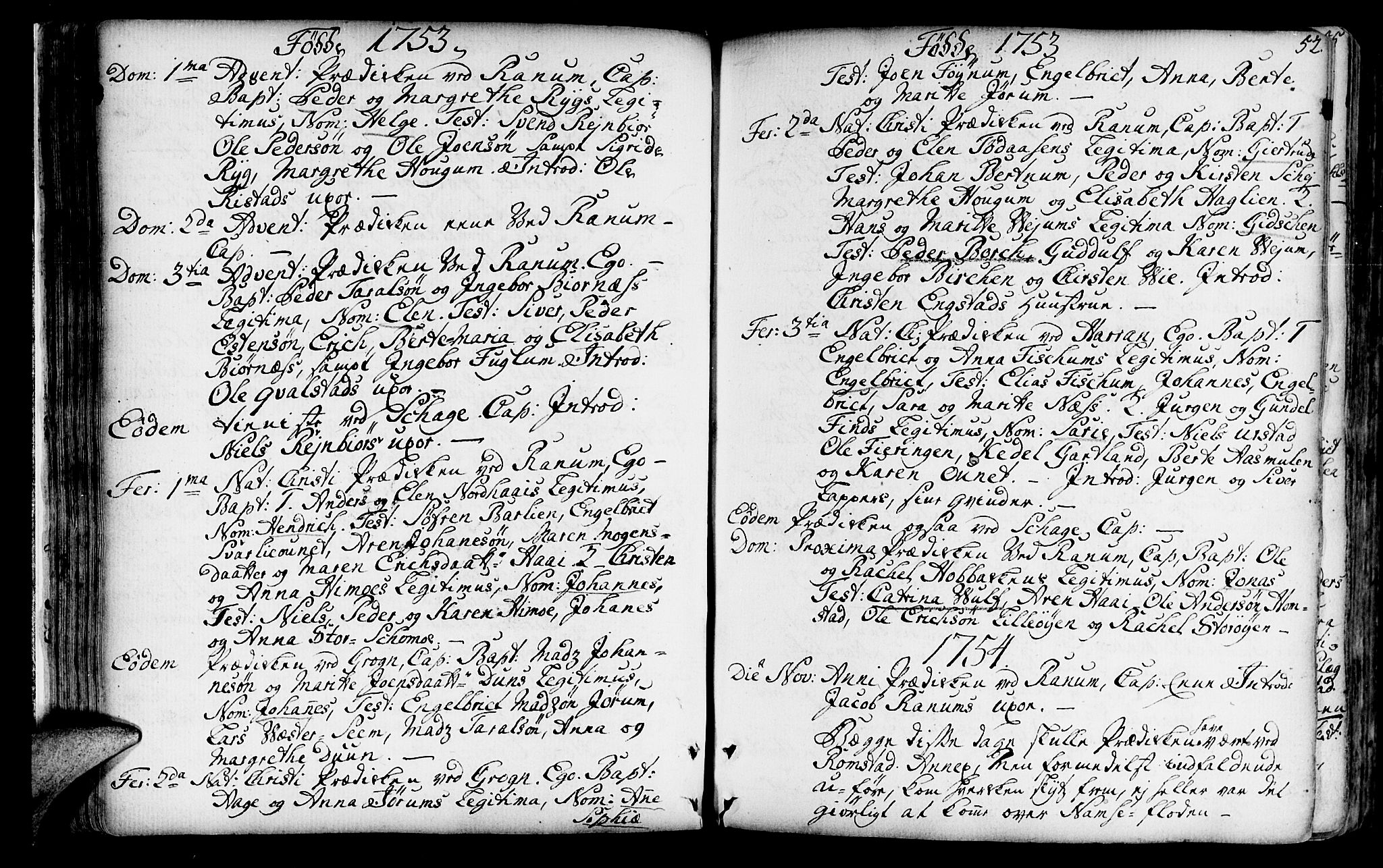 Ministerialprotokoller, klokkerbøker og fødselsregistre - Nord-Trøndelag, SAT/A-1458/764/L0542: Parish register (official) no. 764A02, 1748-1779, p. 52