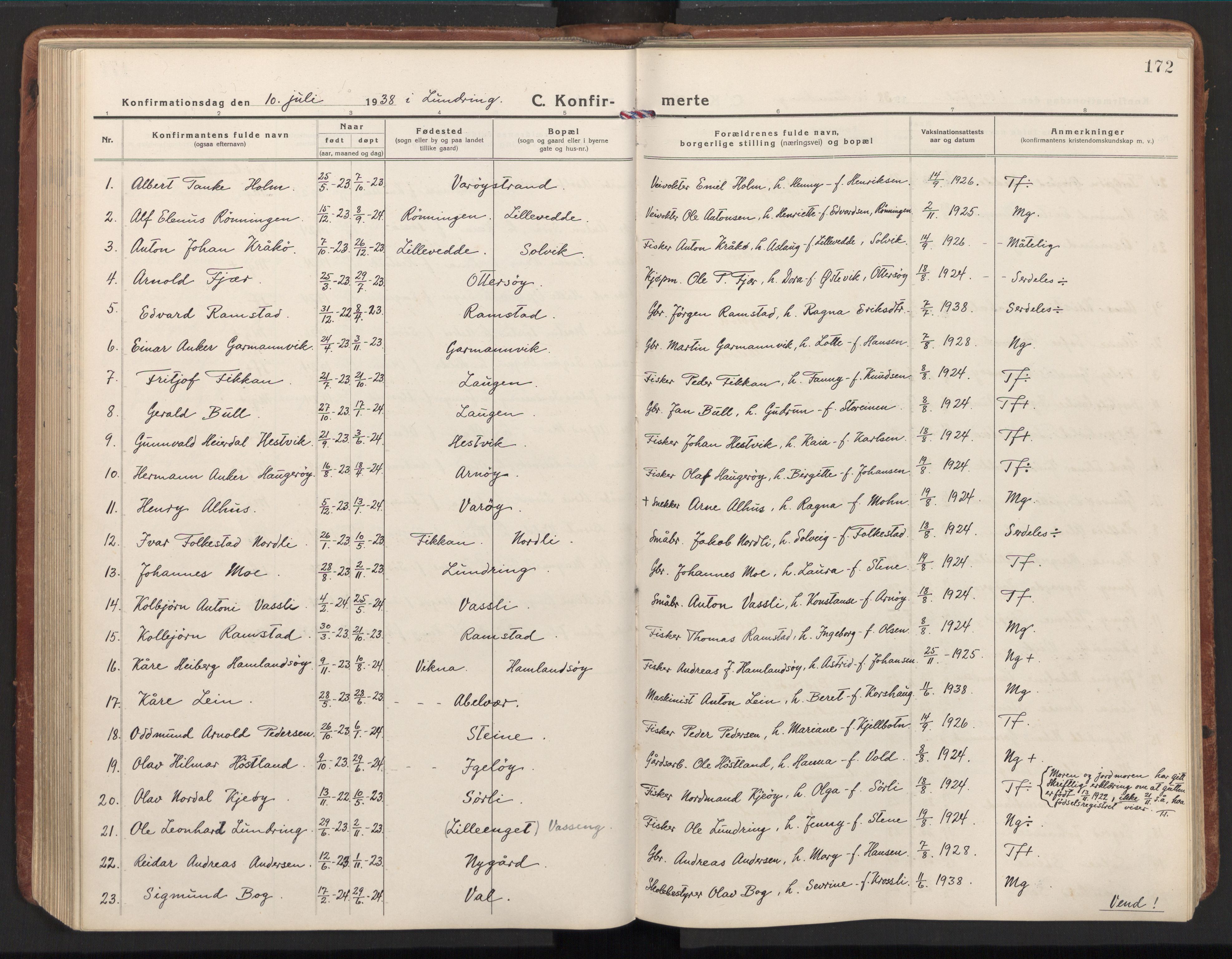 Ministerialprotokoller, klokkerbøker og fødselsregistre - Nord-Trøndelag, AV/SAT-A-1458/784/L0678: Parish register (official) no. 784A13, 1921-1938, p. 172