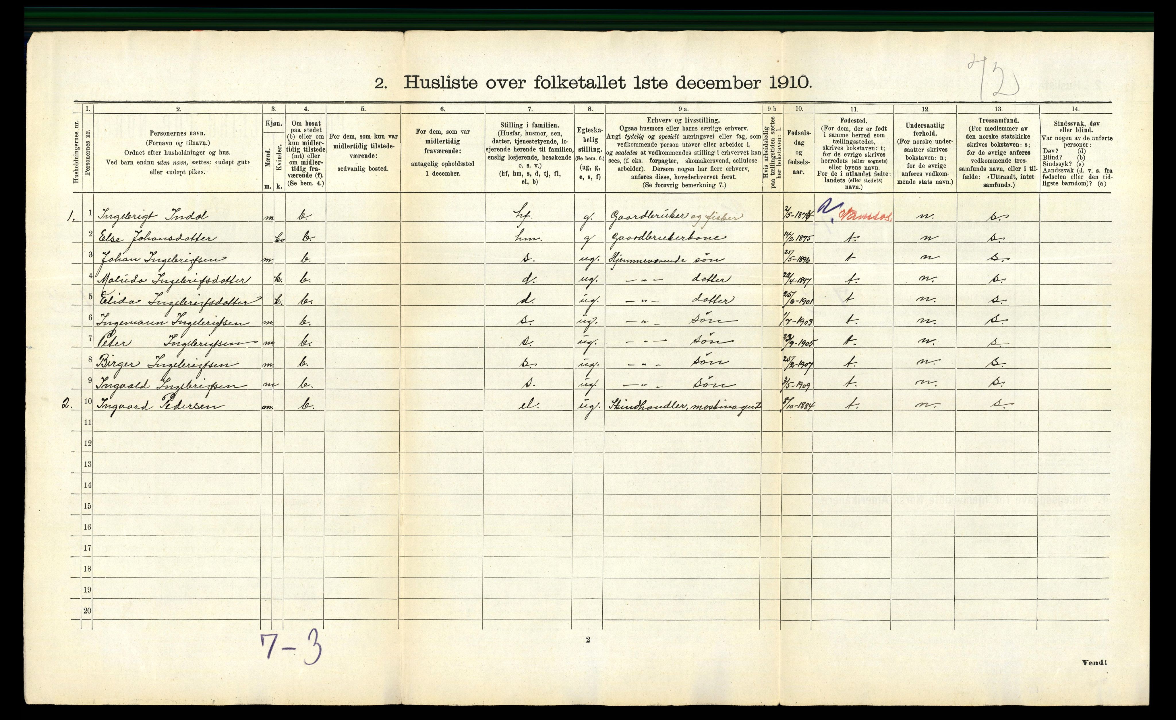 RA, 1910 census for Bindal, 1910, p. 49