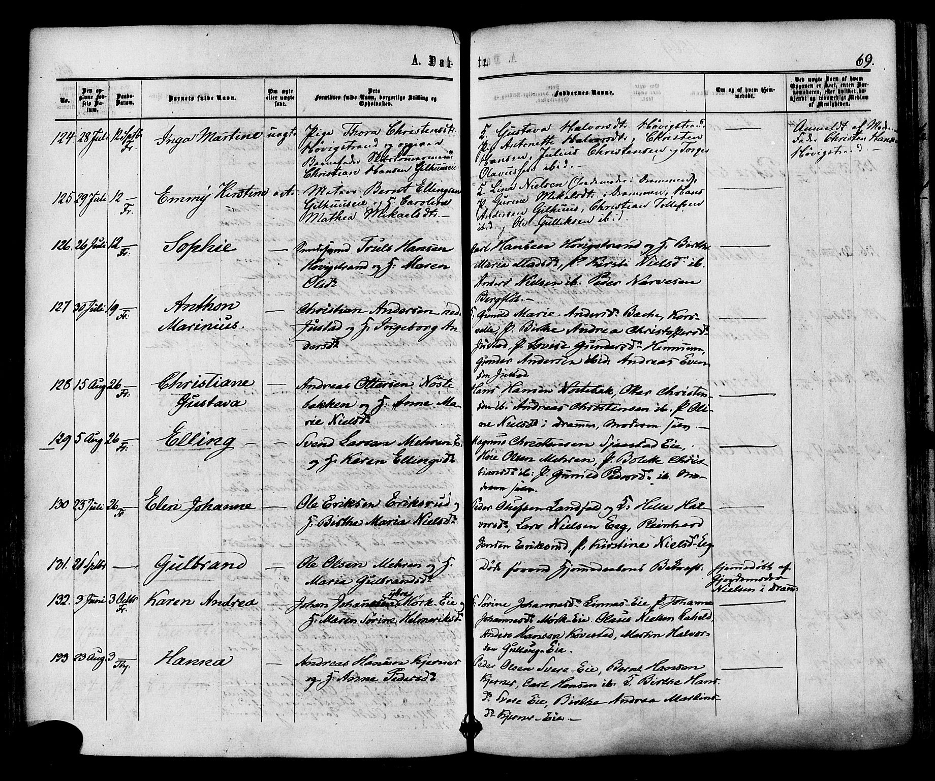 Lier kirkebøker, AV/SAKO-A-230/F/Fa/L0013: Parish register (official) no. I 13, 1865-1874, p. 69