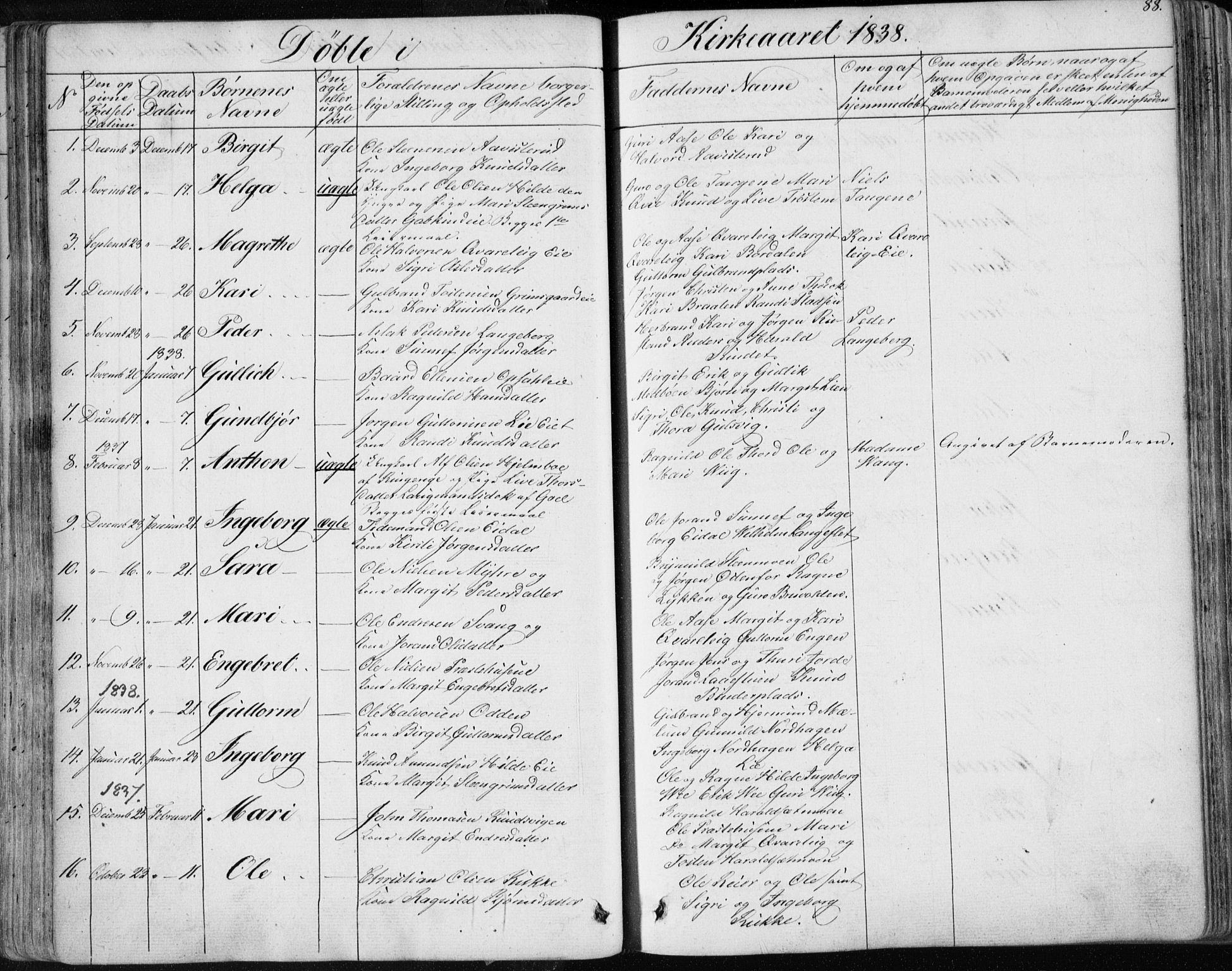 Nes kirkebøker, AV/SAKO-A-236/F/Fa/L0009: Parish register (official) no. 9, 1834-1863, p. 88