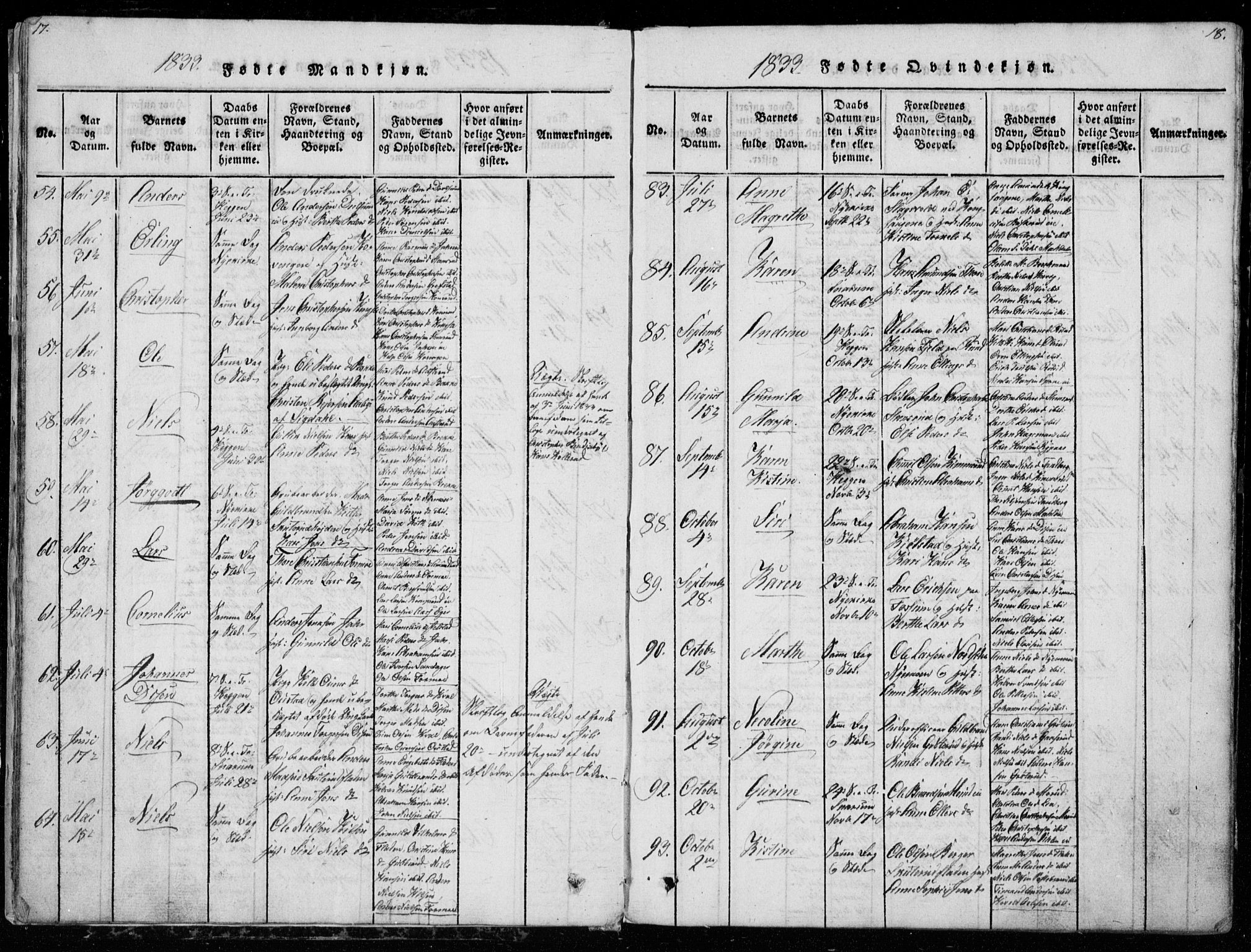 Modum kirkebøker, AV/SAKO-A-234/G/Ga/L0003: Parish register (copy) no. I 3, 1832-1842, p. 17-18