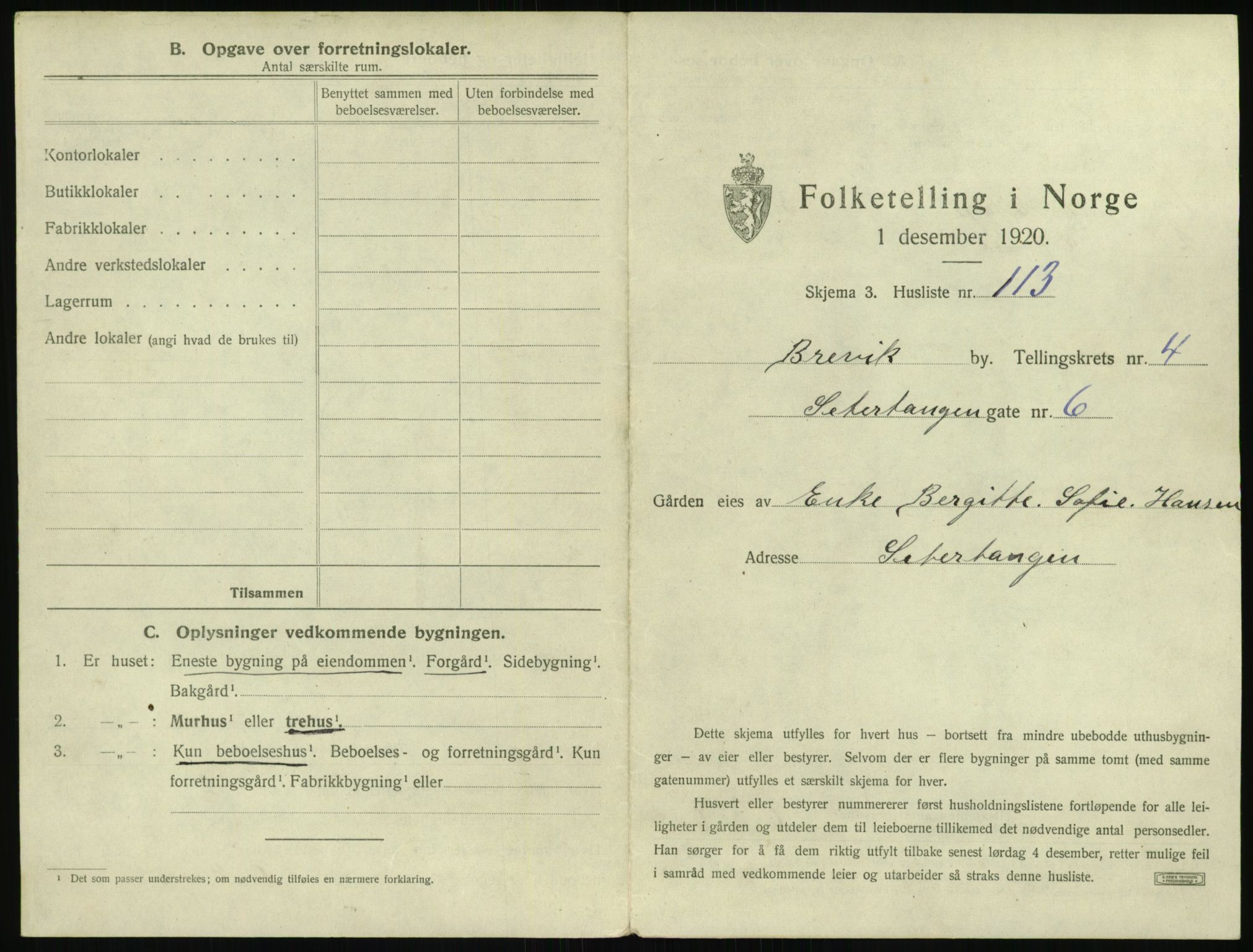 SAKO, 1920 census for Brevik, 1920, p. 914