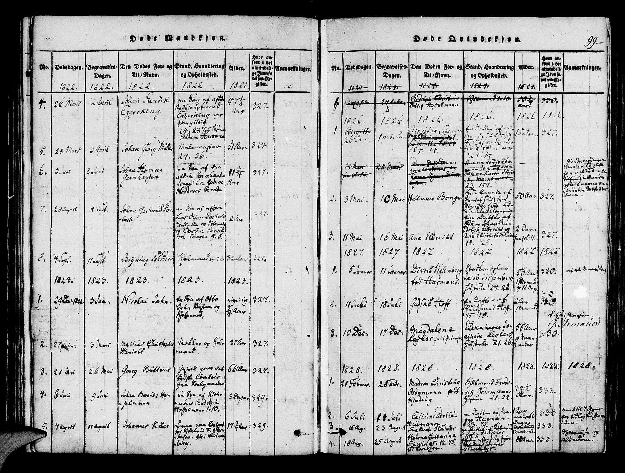 Mariakirken Sokneprestembete, SAB/A-76901/H/Haa/L0005: Parish register (official) no. A 5, 1815-1845, p. 99
