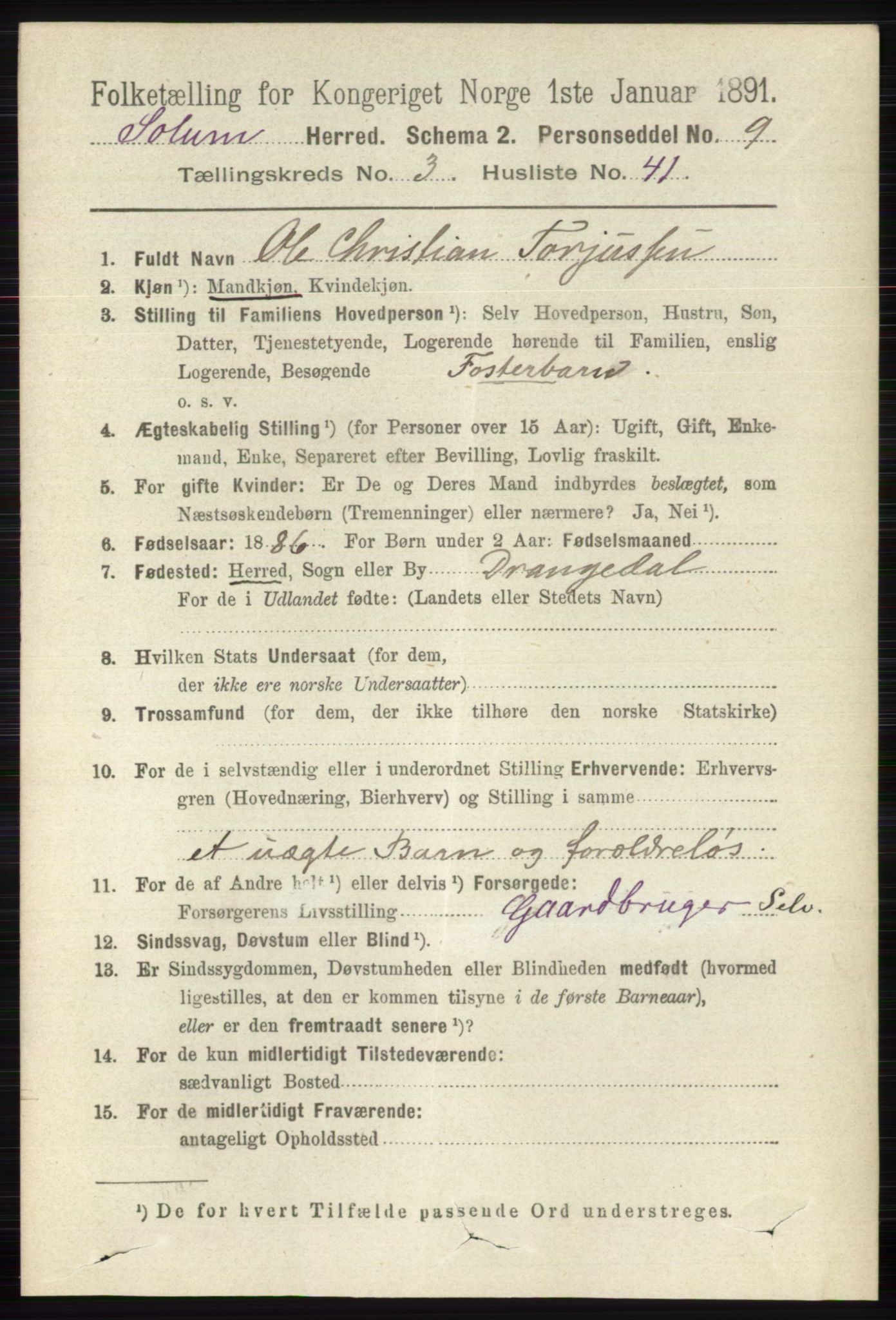 RA, 1891 census for 0818 Solum, 1891, p. 583