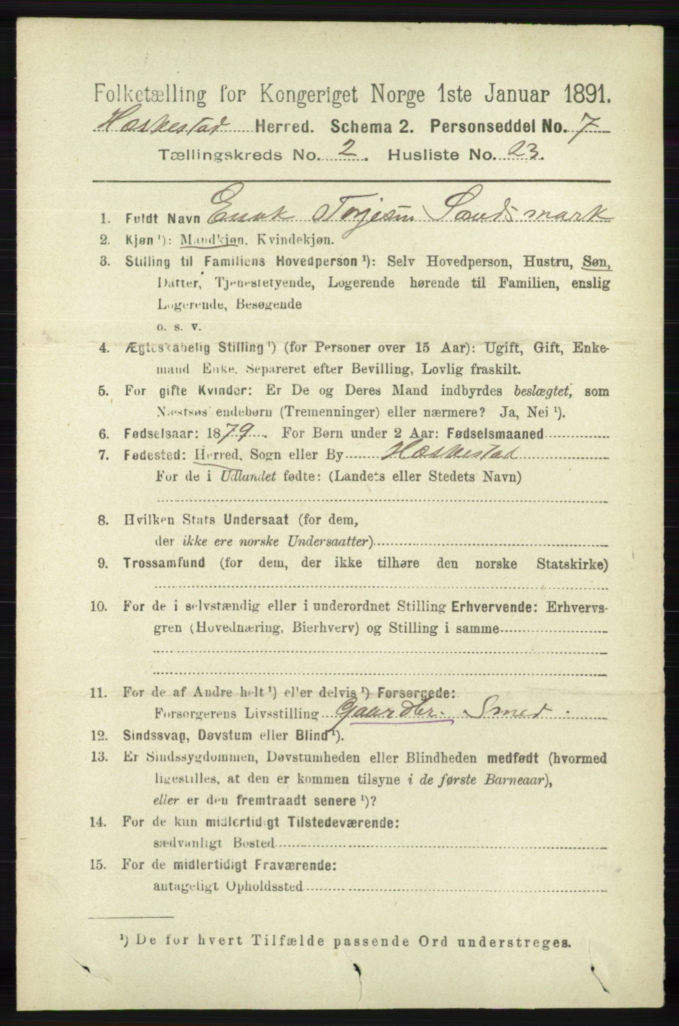 RA, 1891 census for 1113 Heskestad, 1891, p. 387