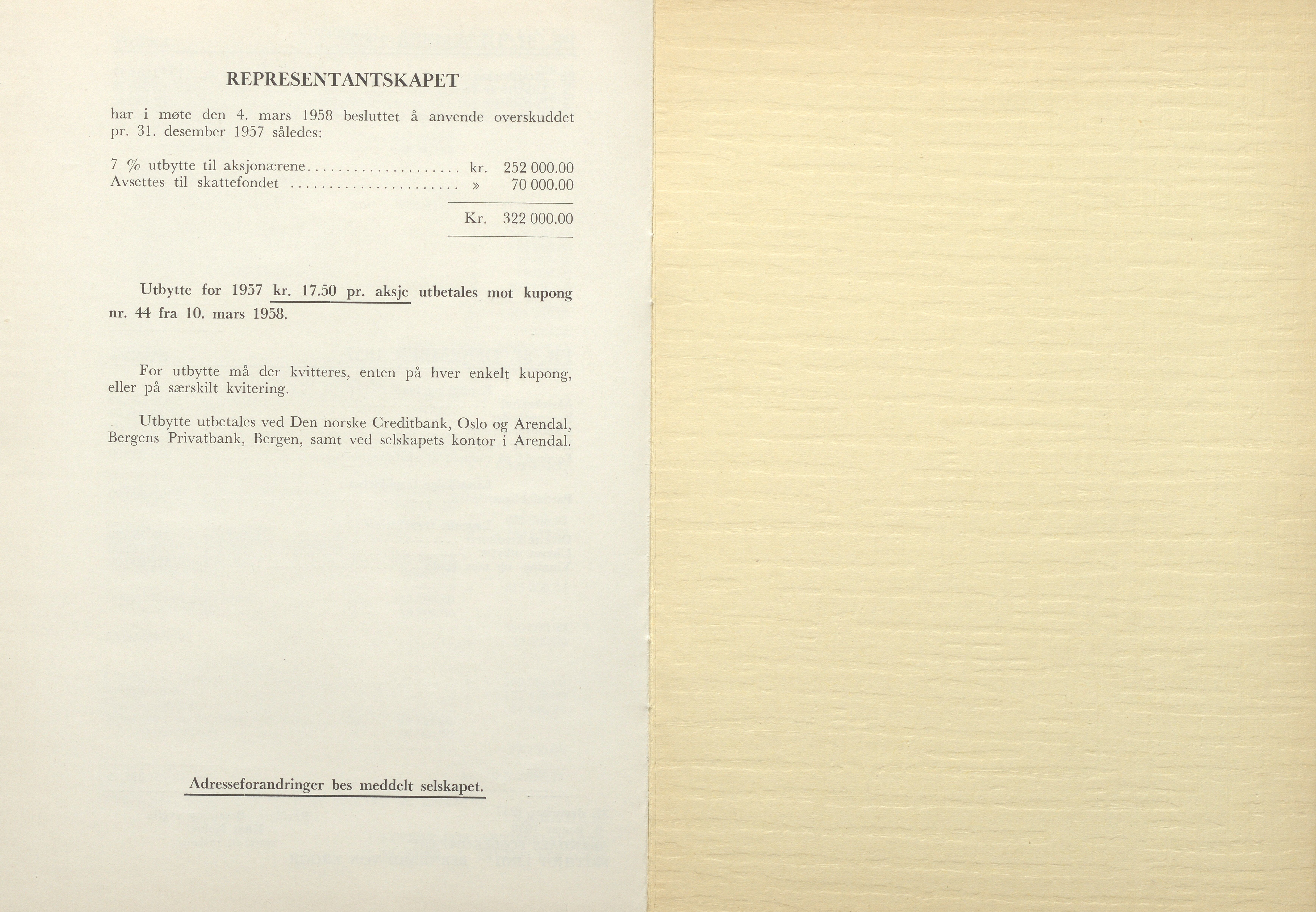 Arendals Fossekompani, AAKS/PA-2413/X/X01/L0001/0012: Beretninger, regnskap, balansekonto, gevinst- og tapskonto / Beretning, regnskap 1945 - 1962, 1945-1962, p. 78