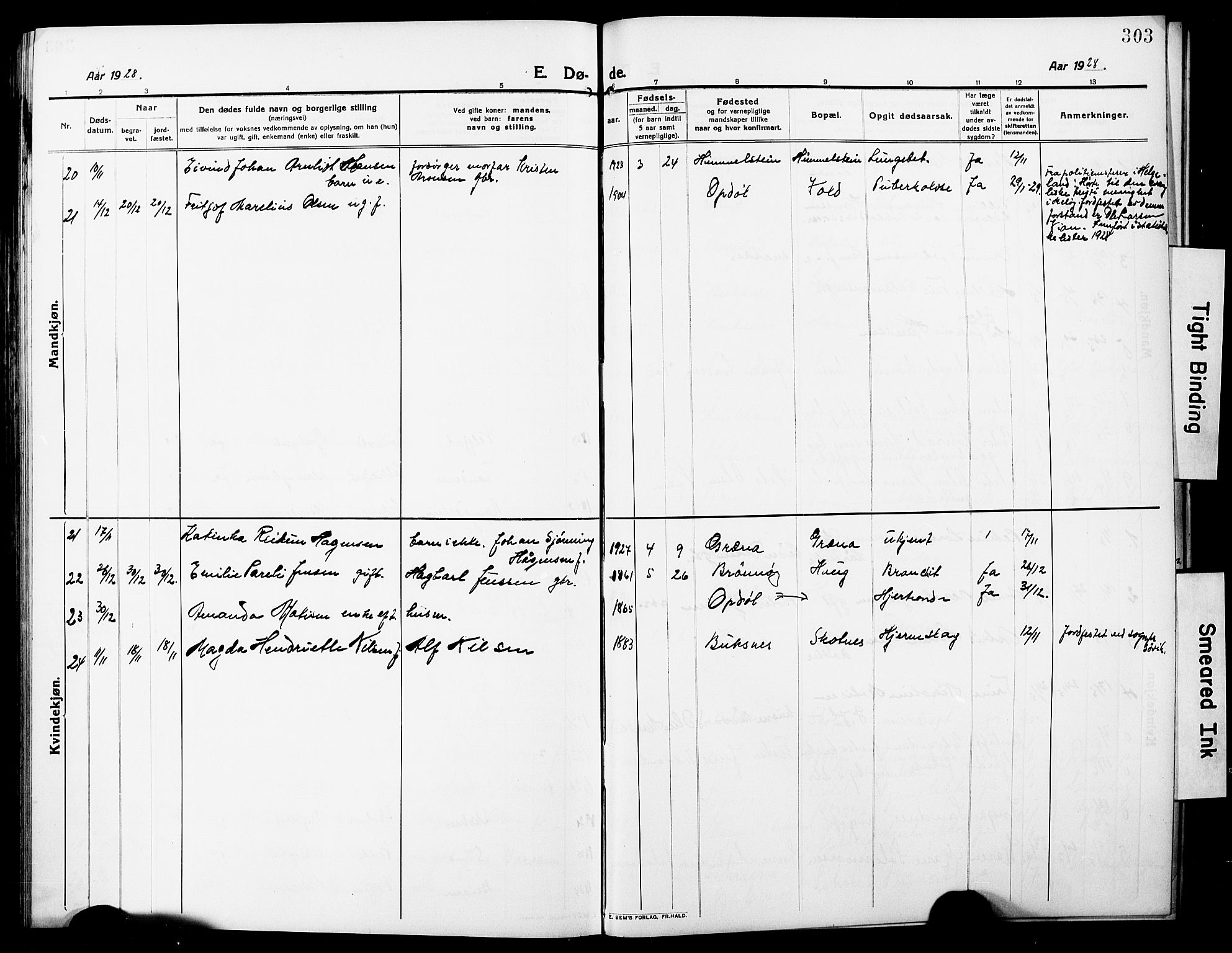 Ministerialprotokoller, klokkerbøker og fødselsregistre - Nordland, AV/SAT-A-1459/881/L1169: Parish register (copy) no. 881C06, 1912-1930, p. 303