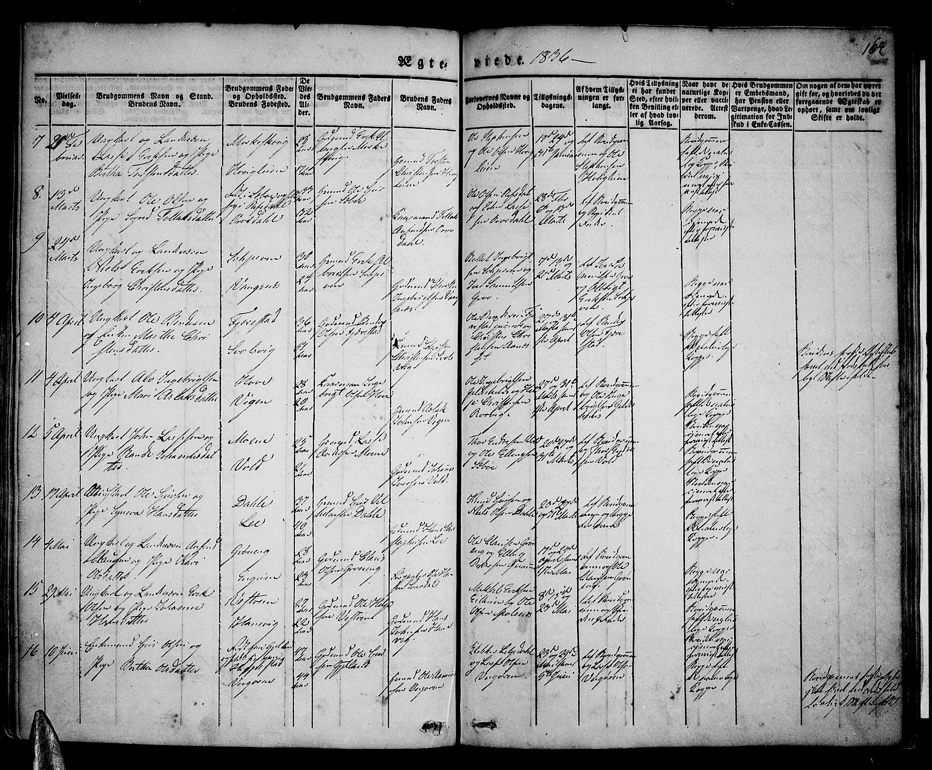 Vik sokneprestembete, AV/SAB-A-81501/H/Haa/Haaa/L0007: Parish register (official) no. A 7, 1831-1845, p. 164